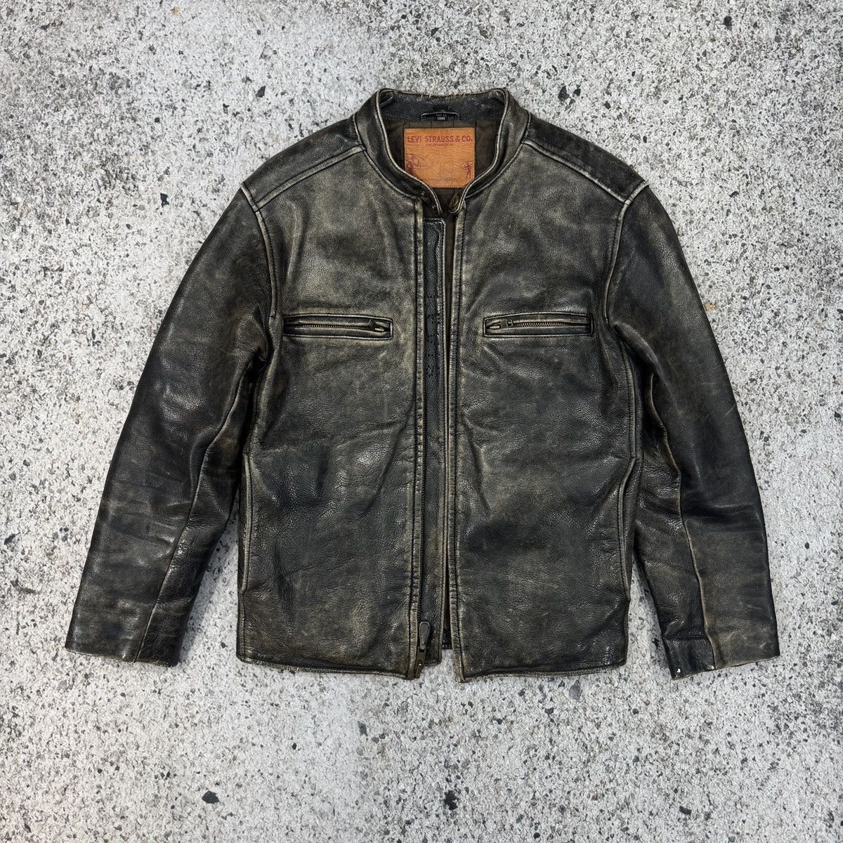 Levi's Vintage Levi's Faded Leather Cafe Racer Style Zip Jacket Size US S / EU 44-46 / 1 - 11 Thumbnail