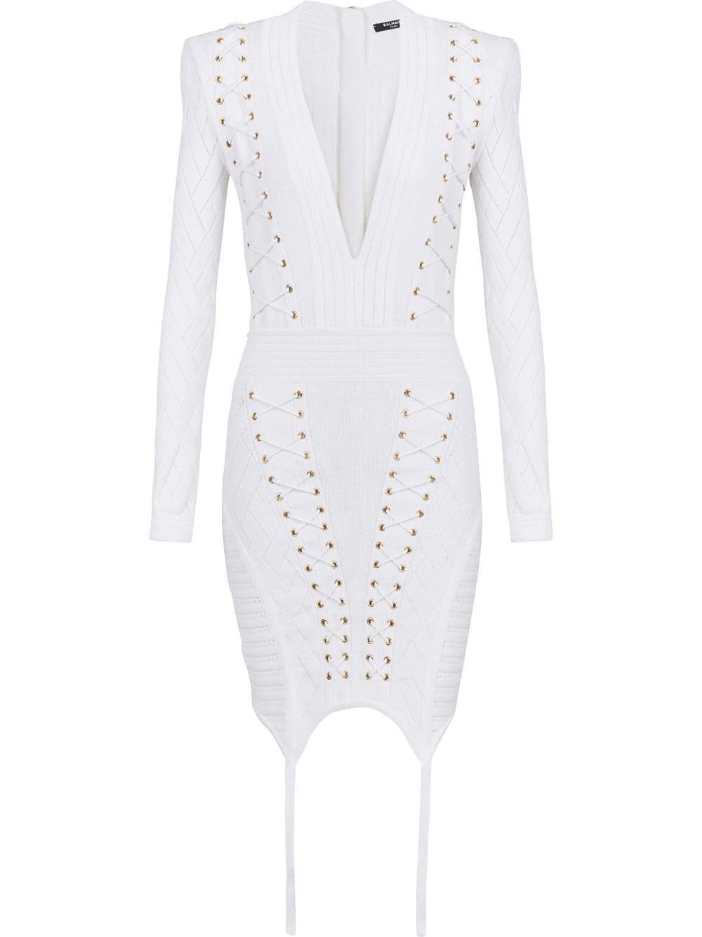 o1srvl11e1123 Knit Gater Mini Dress in White
