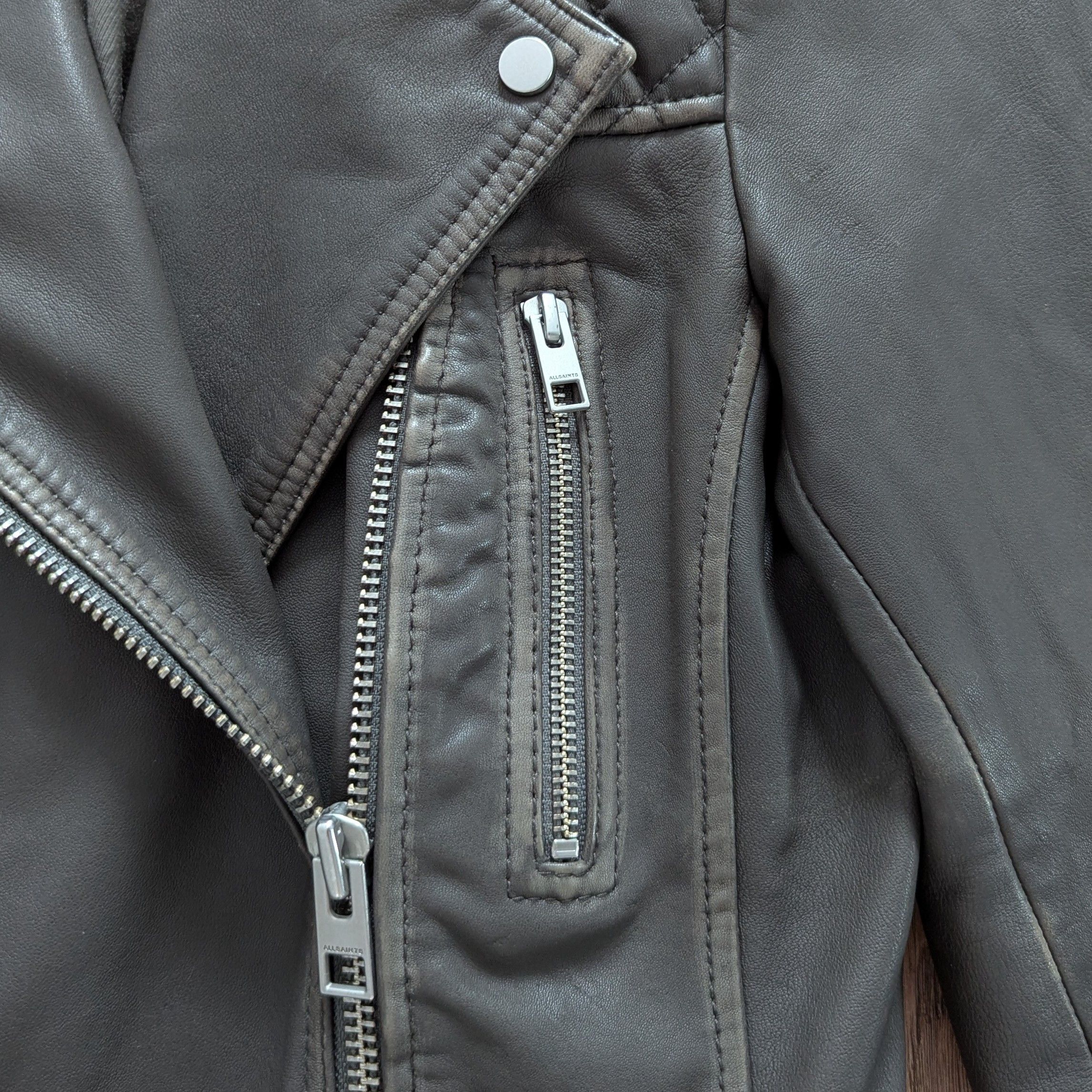 Allsaints ALLSAINTS Cropped Cargo Biker Leather Jacket With Scuffs Size M / US 6-8 / IT 42-44 - 4 Thumbnail