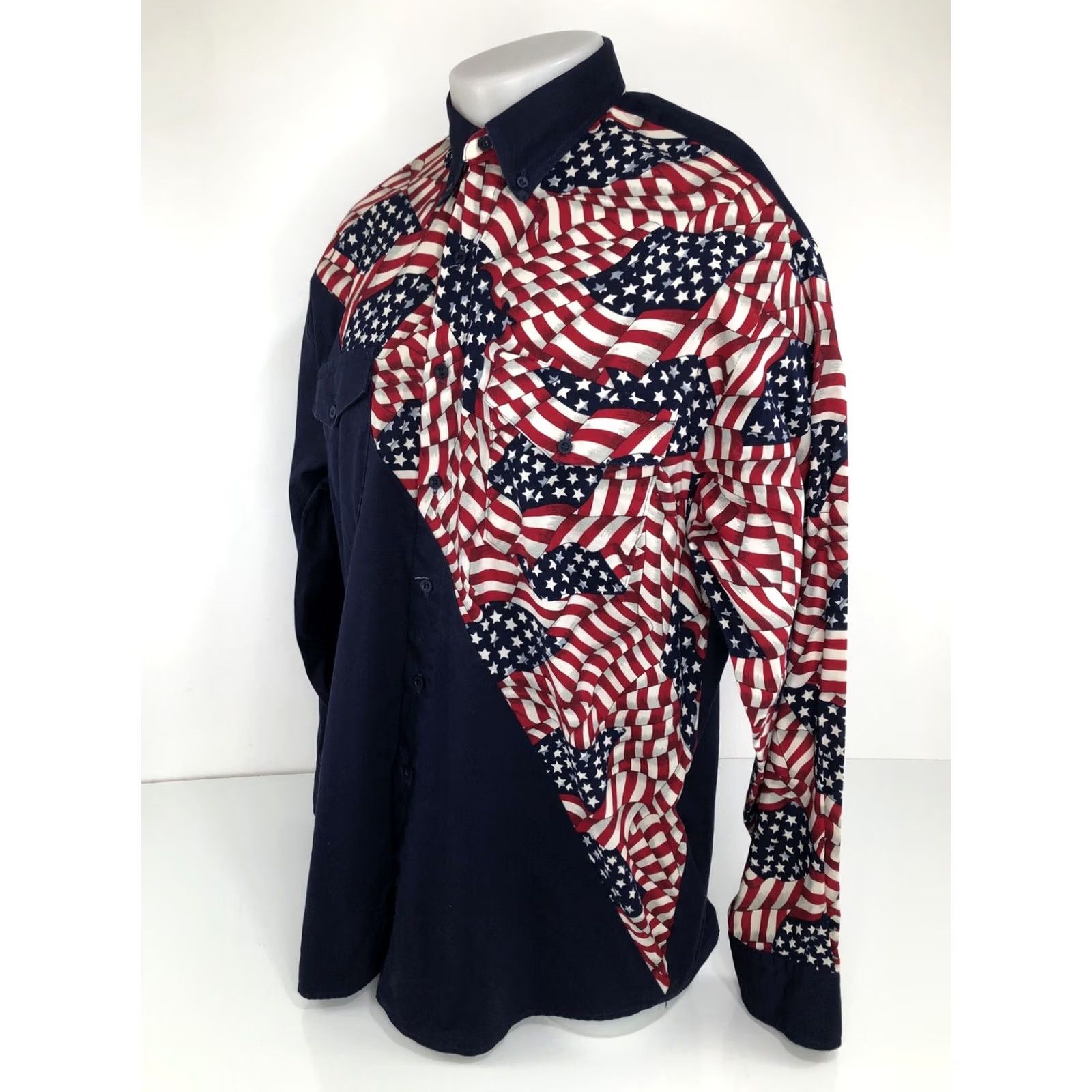 Roper ROPER RODEO BLUE - AMERICAN FLAG USA Western Cowboy Patriotic XL Shirt Shirt Mens Long Sleeve Button-Up Red White Blue 90s? Size US XL / EU 56 / 4 - 2 Thumbnail