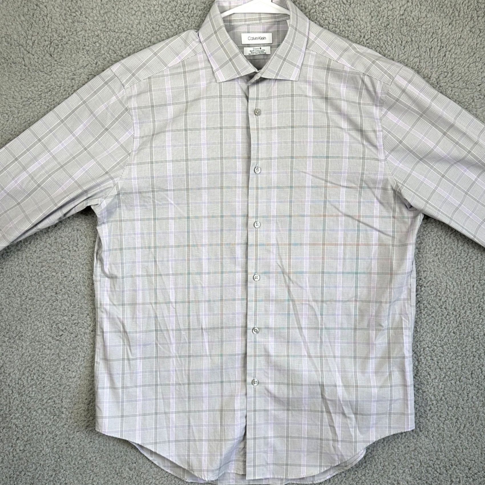 Calvin Klein Calvin Klein Shirt Dress Mens 16.5 32-33 Black Purple Plaid Slim Fit Button-Down Collar 96% Cotton 4% Spandex Breastmens Preppy Shirt Dress Mens Size 46R - 3 Thumbnail