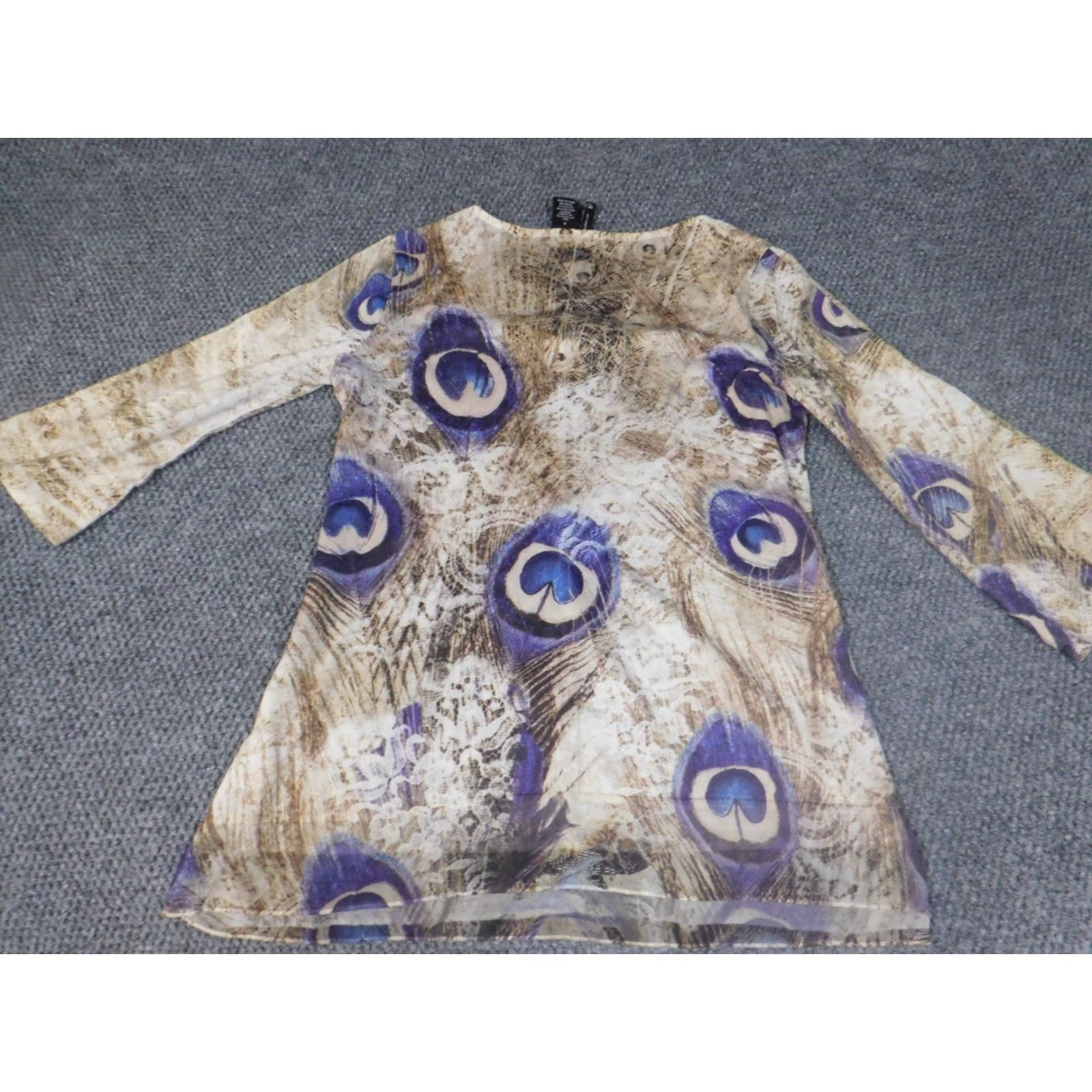 Vintage New Directions Blouse Shirt Womens Small Beige Floral Round Neck Long Sleeve Pullover Stretch Regular Casual Tee Size S / US 4 / IT 40 - 7 Thumbnail