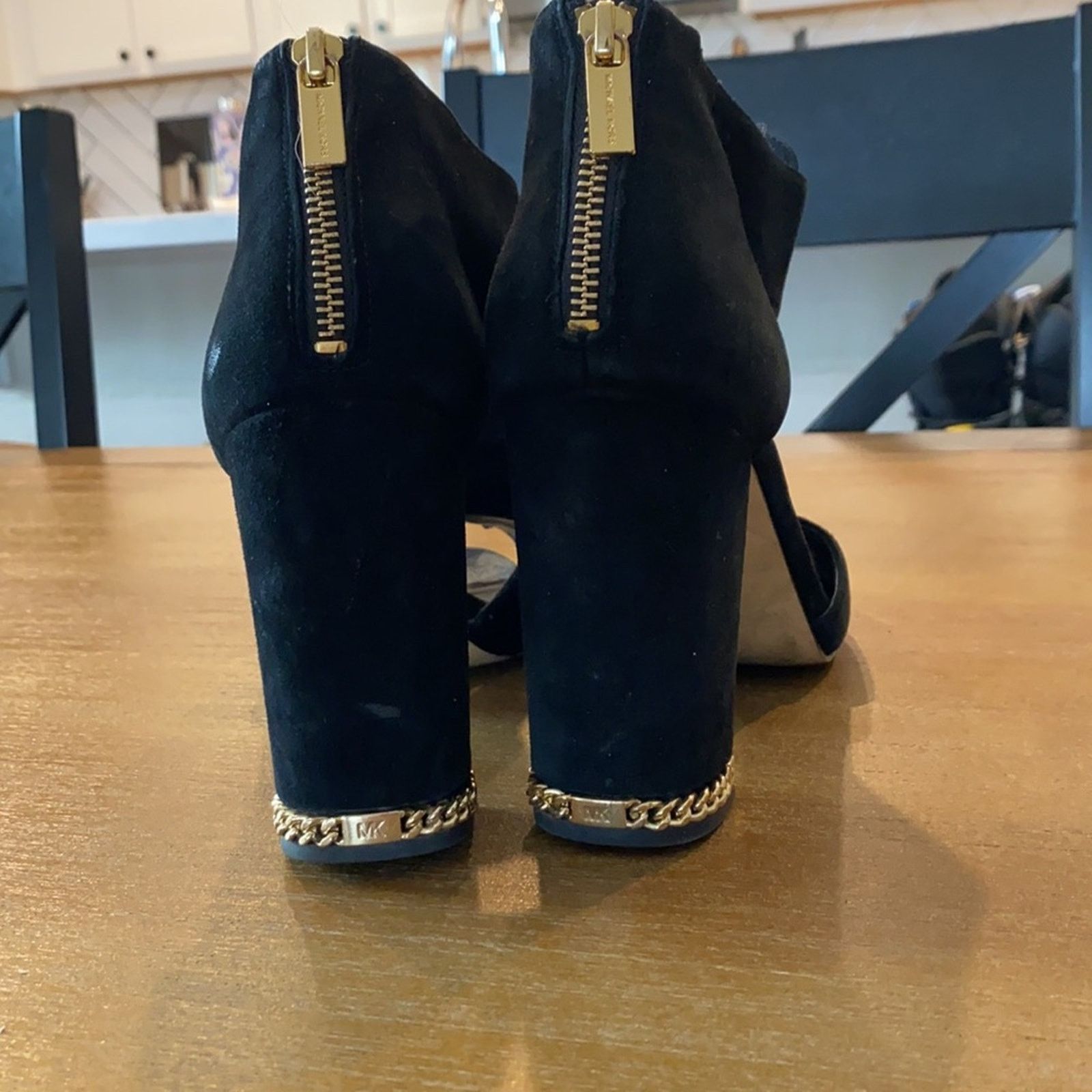 Michael Kors Michael Kors Sabrina block heel suede gold accents open toe Size US 9.5 / IT 39.5 - 6 Thumbnail