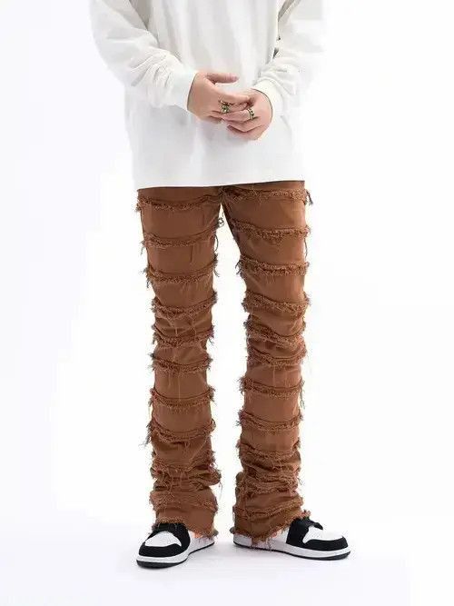 Japanese Brand Distressed Stacked Brown Jeans Size US 32 / EU 48 - 5 Thumbnail