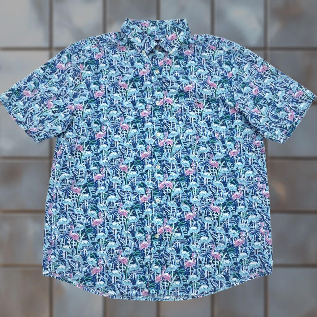 Vineyard Vines VINEYARD VINES Men's L Performance Tucker Flamingo Button-Down Shirt Shirt Adults Short Sleeve Embroidered Logo Pockets Tropical Beach 90s? Size US L / EU 52-54 / 3 - 1 Thumbnail