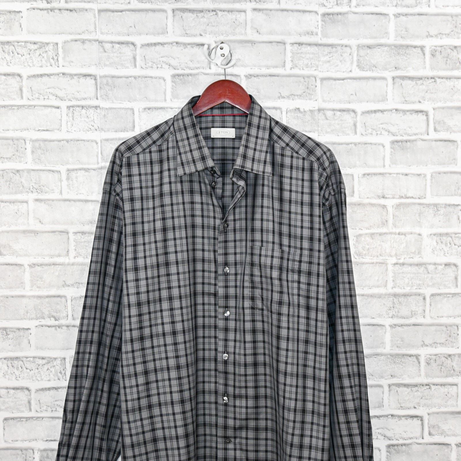 Eton ETON Classic fit Button down Shirt Grey Check Plaid Cotton Size US XXL / EU 58 / 5 - 2 Thumbnail