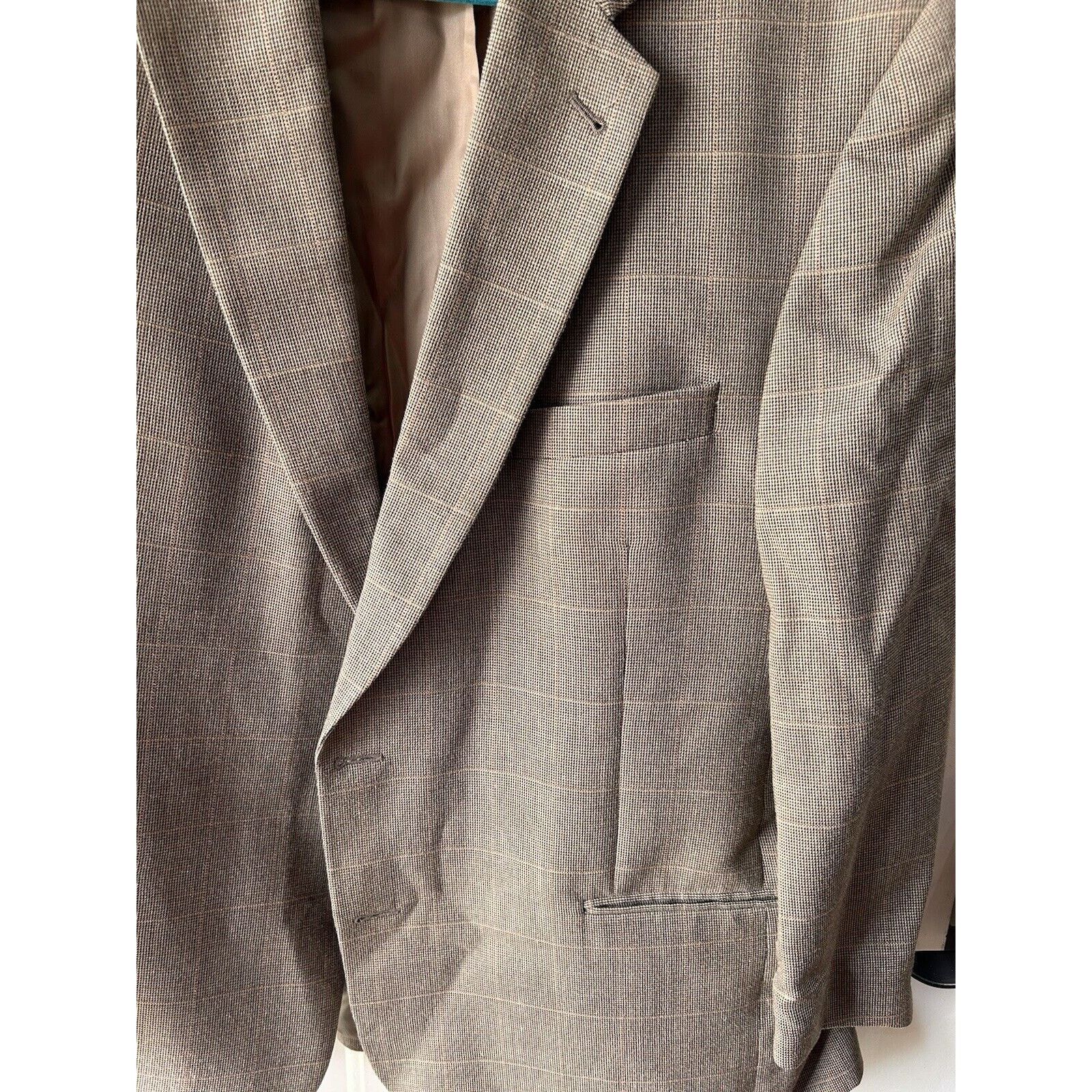 Jos. A. Bank Jos A Bank Tan Silk Wool Glen Plaid Blazer Jacket Mens 46R Size 46R - 4 Thumbnail