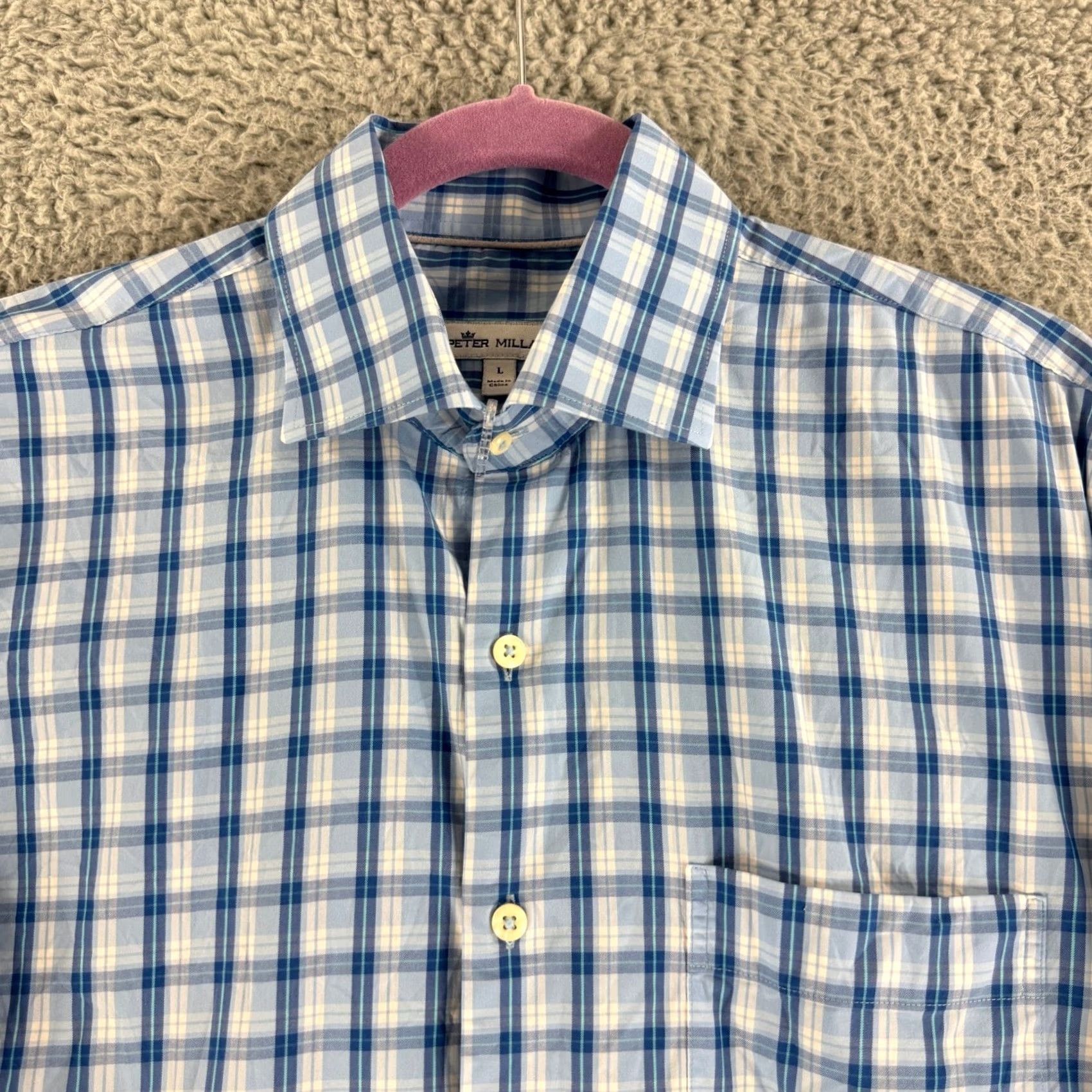 Peter Millar Peter Millar Button-Up Shirt Mens L Blue Plaid Cotton Blend Long Sleeve Size US L / EU 52-54 / 3 - 2 Thumbnail
