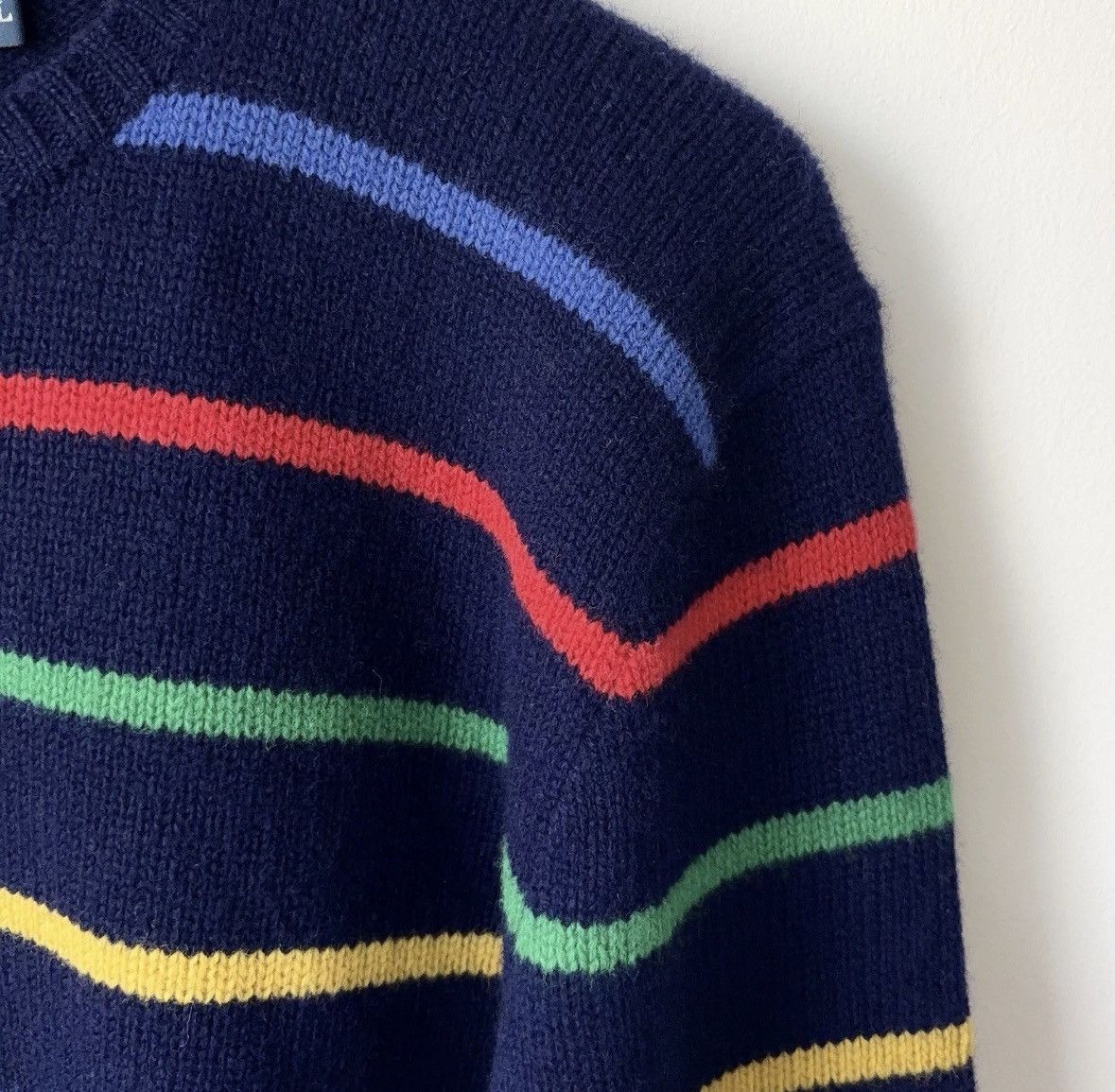 Polo Ralph Lauren Vintage 100% Lambswool Striped Sweater Rainbow Wool Size US XL / EU 56 / 4 - 5 Thumbnail