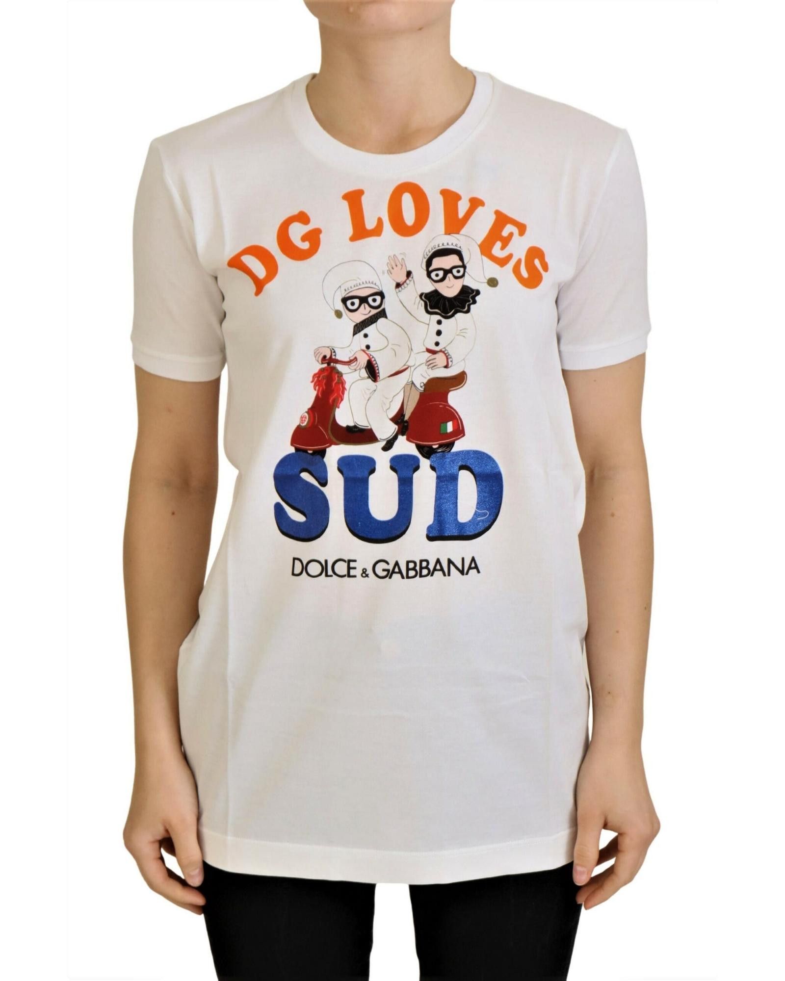 image of Dolce Gabbana Multicolor Print Crew Neck T-Shirt in White, Women's (Size XS)