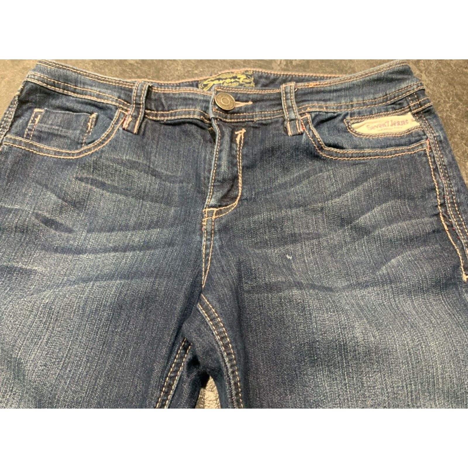 Vintage SEVEN 7 Women's Stretch Blue Capri Jeans Size 29 Low Rise Size 29" - 2 Thumbnail