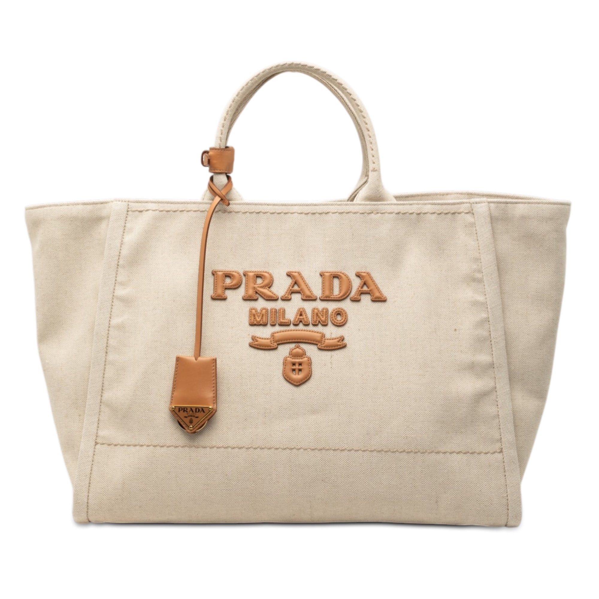 Prada Large Linen and Vitello Logo Tote Size ONE SIZE - 1 Thumbnail