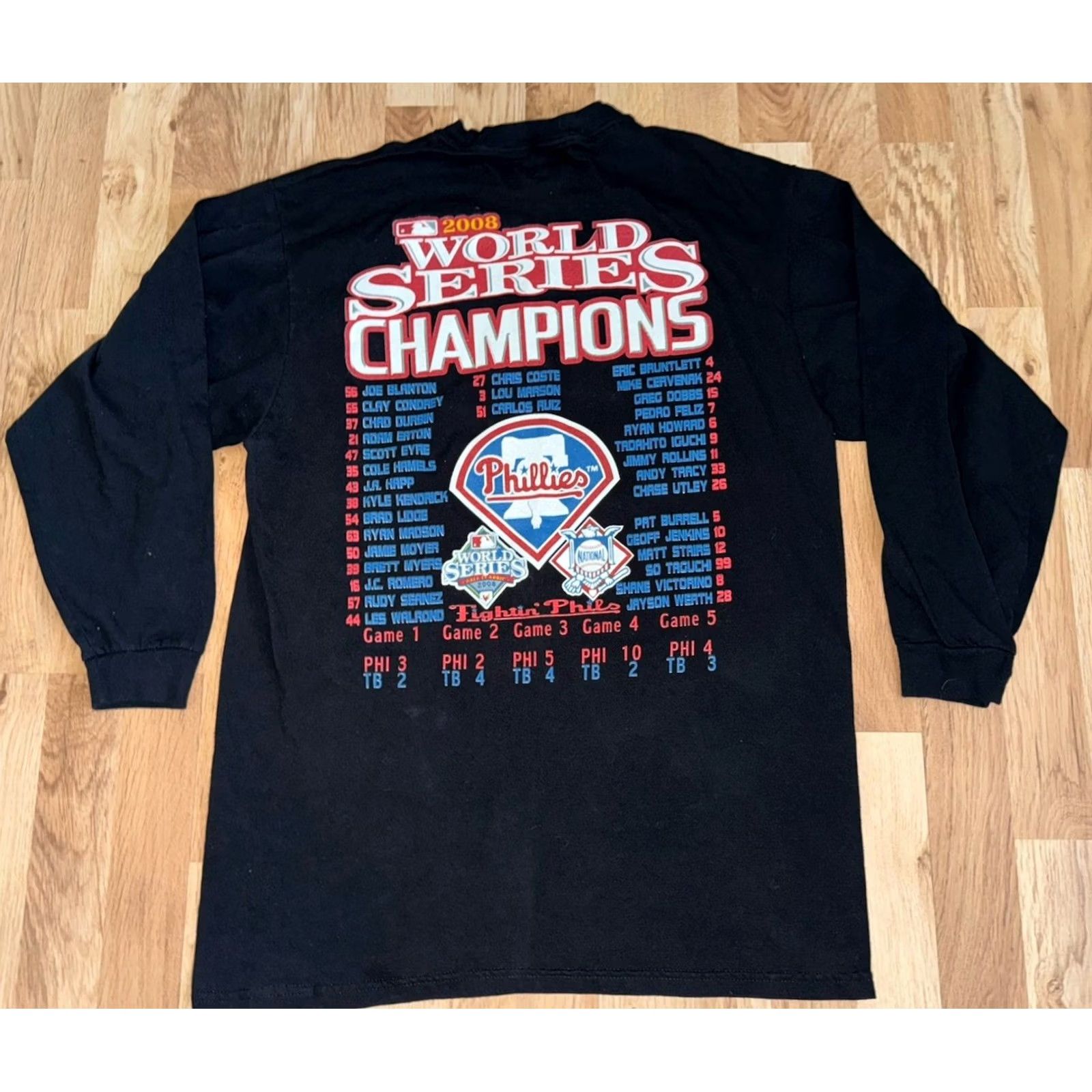 Vintage VINTAGE Philadelphia Phillies World Series Champions Parking Lot LS Shirt Adult Medium Black 2000s Size US M / EU 48-50 / 2 - 3 Thumbnail
