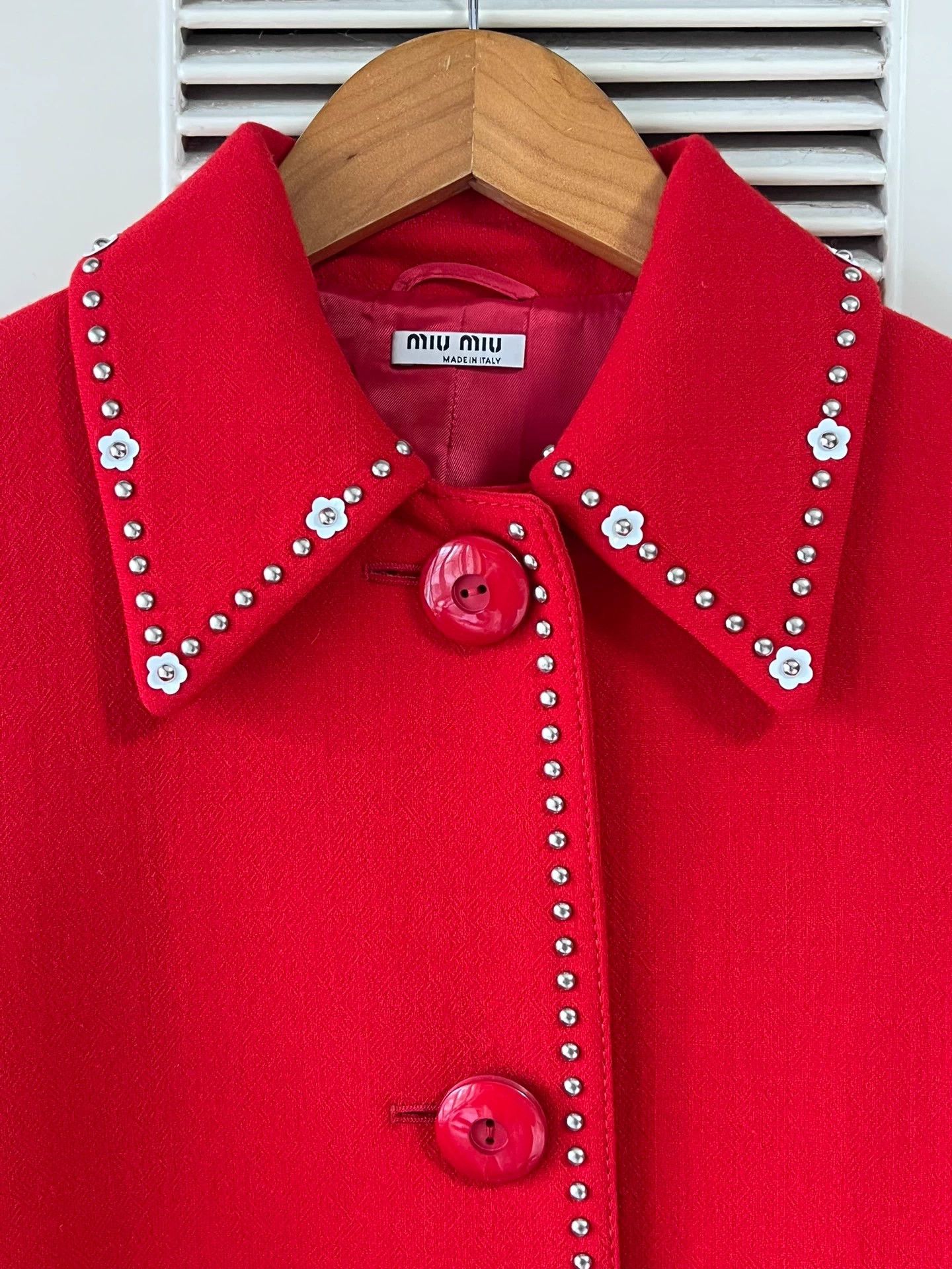 Miu Miu MIU MIU Women's Red Beaded Wool Coat IT 36 Size XS / US 0-2 / IT 36-38 - 3 Thumbnail