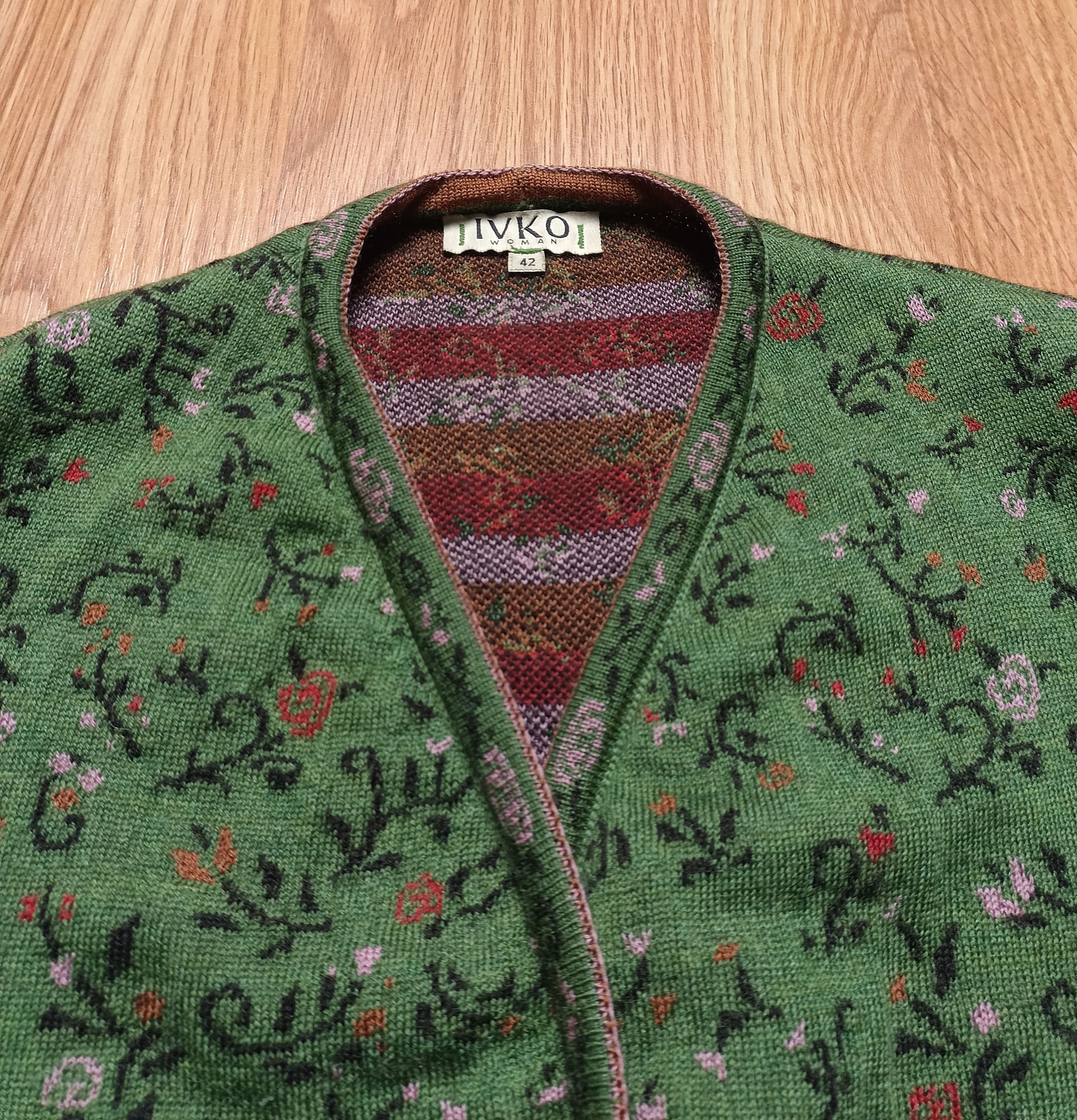 Designer IVKO Wool Jacquard Jacket Cardigan with Collar Size EU42 Size XL / US 12-14 / IT 48-50 - 7 Thumbnail