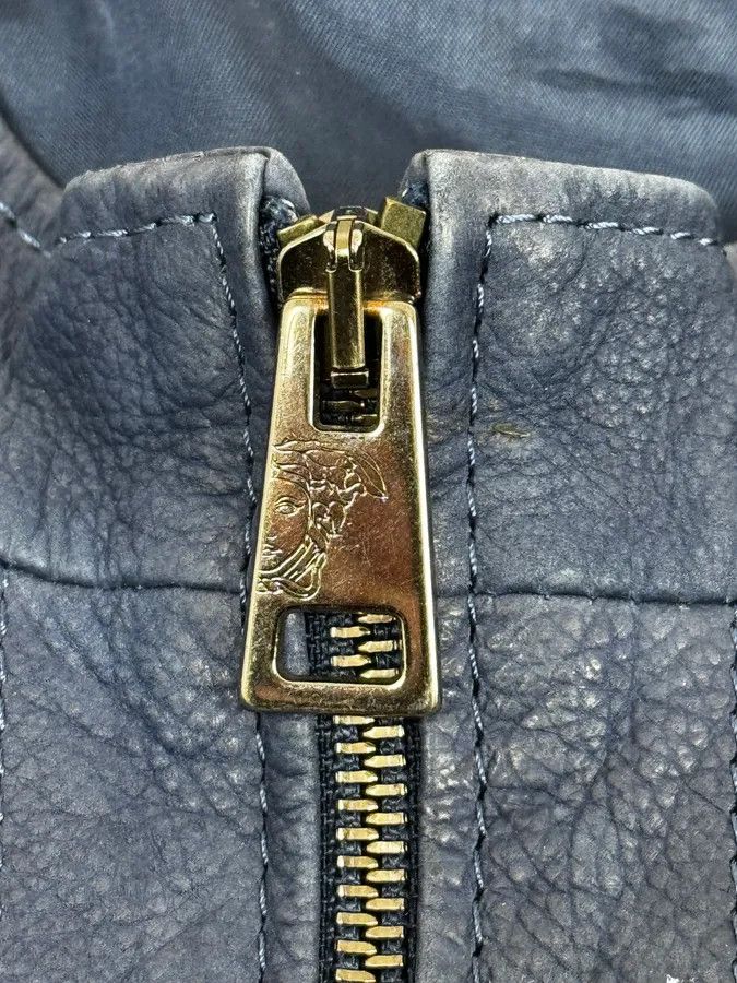 Versace 2000s Versace Navy Biker Leather Jacket Size US M / EU 48-50 / 2 - 12 Thumbnail