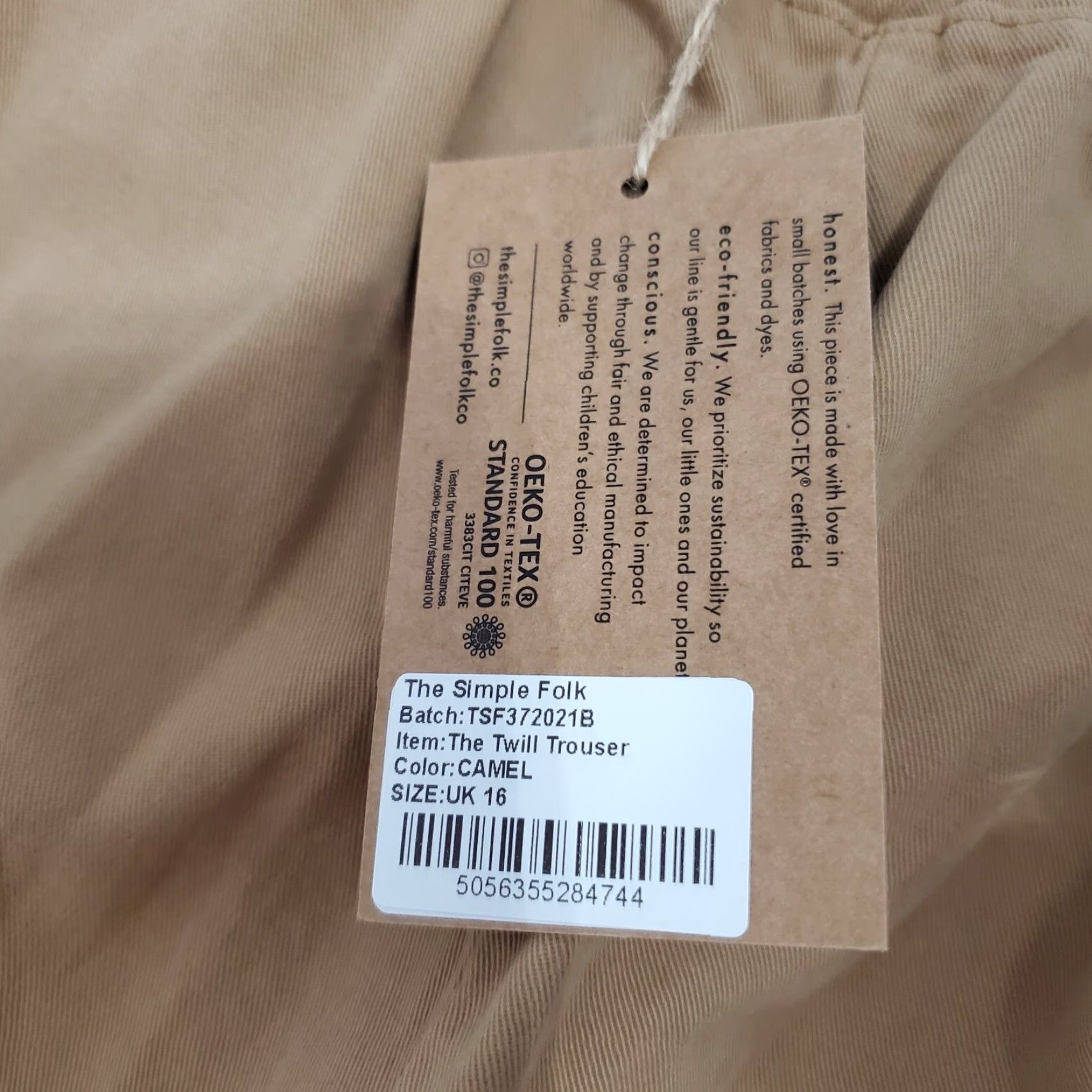 Vintage Simple Pants Womens 12 Camel Twill Cotton Elastic Waist NWT Size 34" / US 12 / IT 48 - 4 Thumbnail