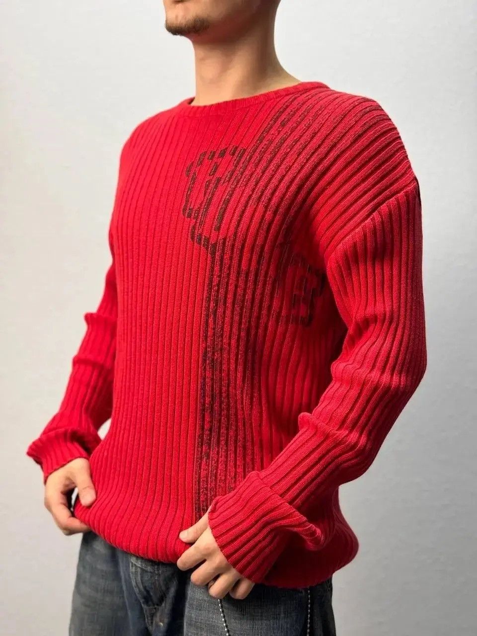 Japanese Brand × Vintage Vintage Y2K Distressed Striped Sweater Faded knit Y2K Effect Size US M / EU 48-50 / 2 - 1 Thumbnail