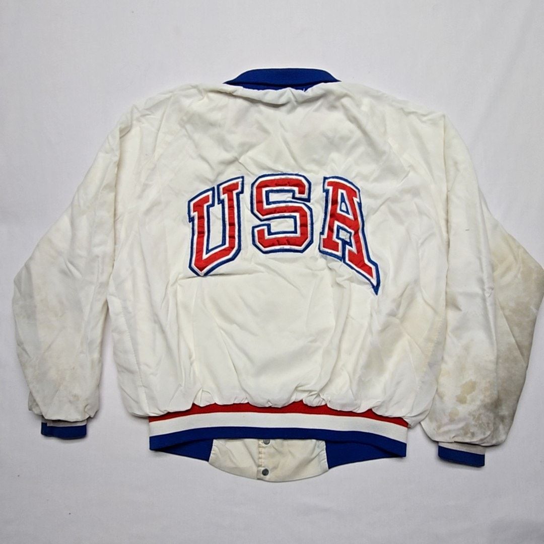 Vintage Vintage USA Olympic Training Jacket Artex White Mens Large Size US L / EU 52-54 / 3 - 1 Thumbnail