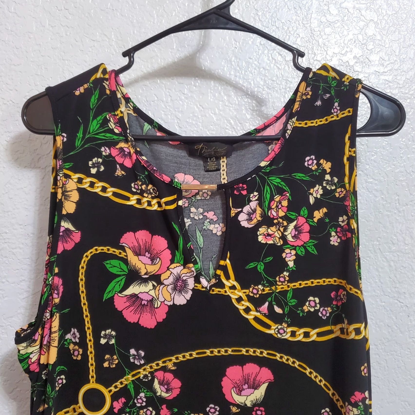 Vintage VINTAGE Thalia Sodi Maxi Dress Women L Black Sleeveless Floral Chain Print Stretch Size L / US 10 / IT 46 - 4 Thumbnail