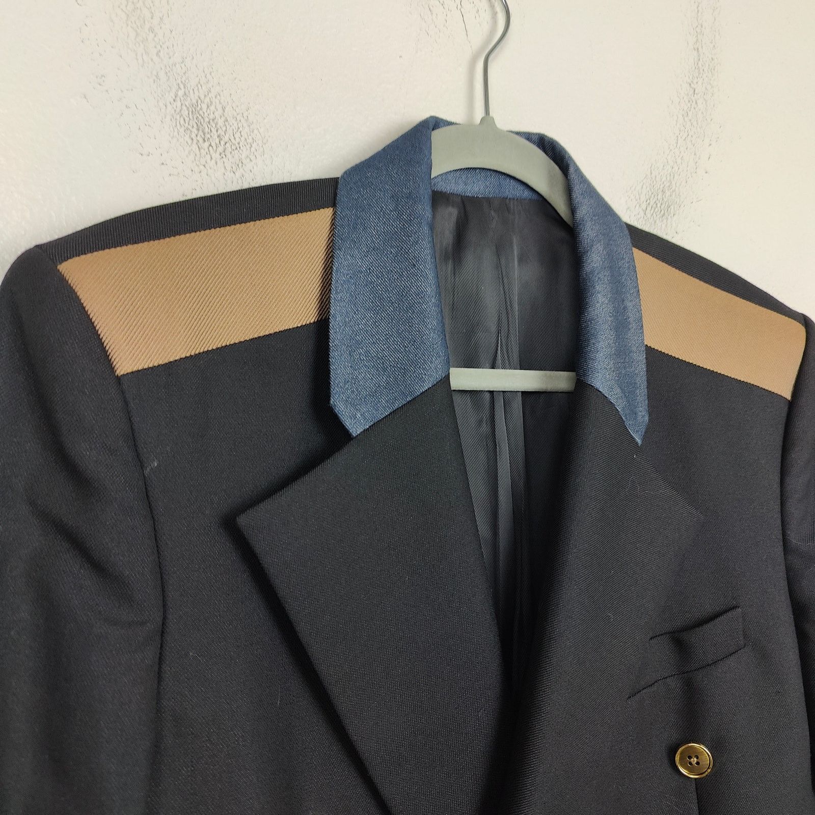 Sean Suen Sean Suen Coat Men 38 Black Denim Belted Coat Mixed Media Size 38R - 2 Thumbnail