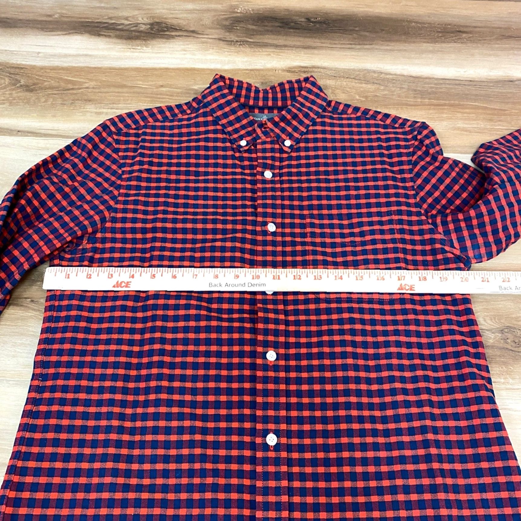 Vintage LL Bean Shirt Mens Medium Slim Fit Orange Navy Gingham Button Down Size US M / EU 48-50 / 2 - 7 Thumbnail