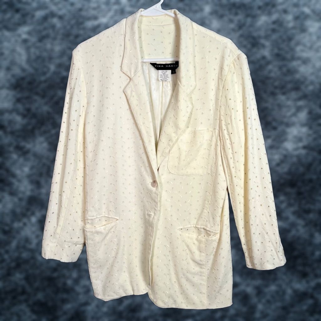 Vintage VINTAGE Tina Hagen Womens Blazer Size Small Cream Textured Jacket Made In USA Size S / US 4 / IT 40 - 1 Thumbnail