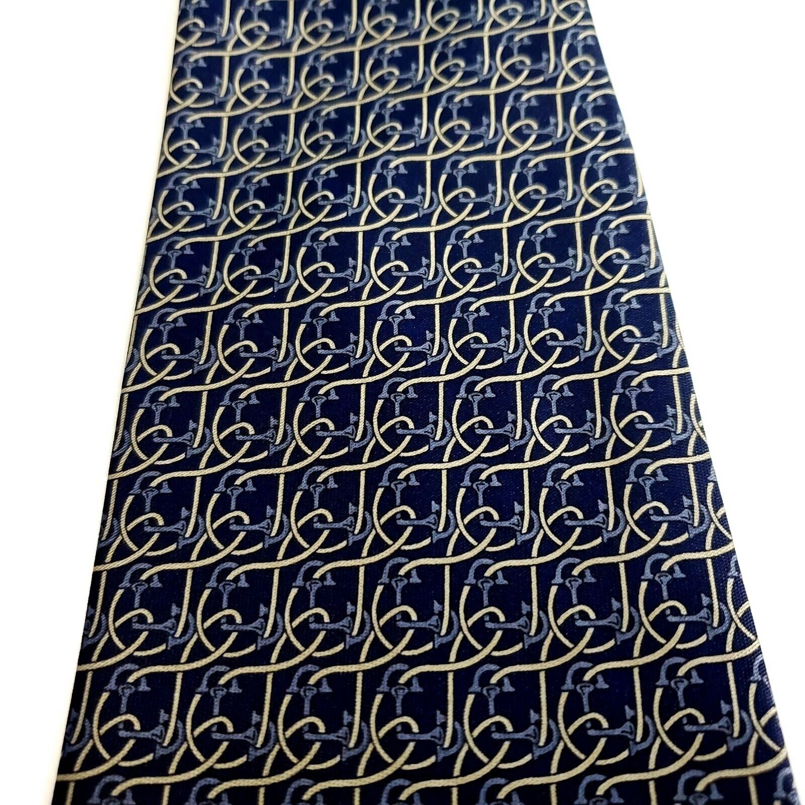 Designer Rene Chagal Blue Tan Geometric Print Wide Silk Tie Size ONE SIZE - 2 Thumbnail