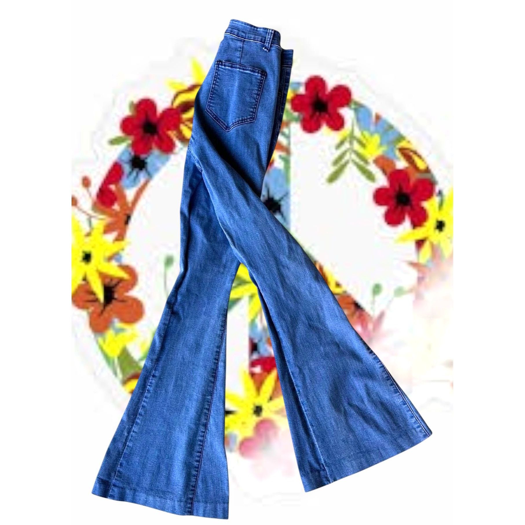 Designer Three Bird Nest Jeans Girls XL Denim Bell bottoms High Wais Size 26" / US 2 / IT 38 - 1 Thumbnail