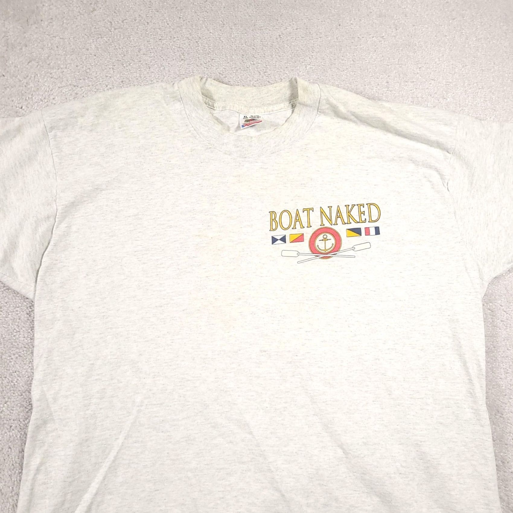 Fruit Of The Loom VINTAGE Boat Naked Shirt Mens XL Gray Funny Slogan Graphic Tee USA 90s Size US XL / EU 56 / 4 - 3 Thumbnail