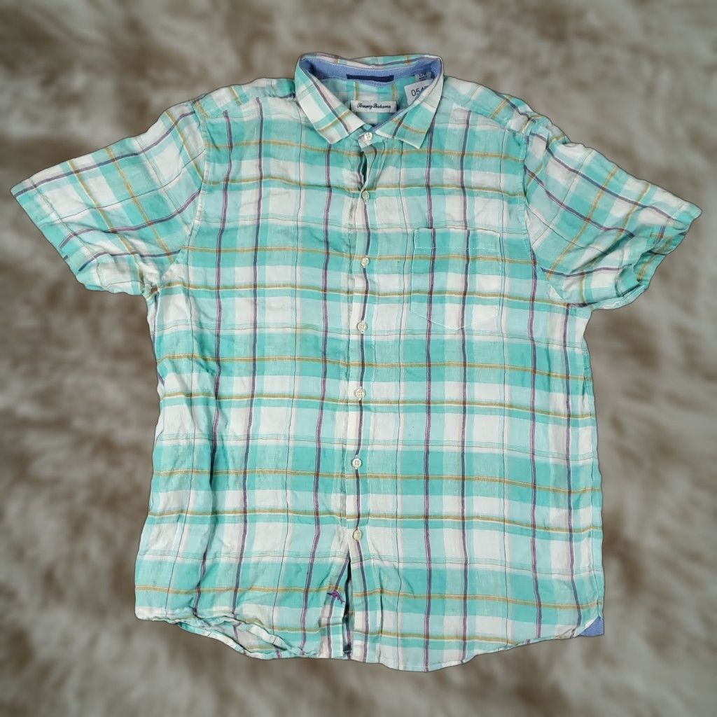 Tommy Bahama Tommy Bahama Shirt Mens Large Blue Plaid Linen Button-Up Short Sleeve N/A Casual, Vacation, Aloha 90s? No Decade Mens Size US L / EU 52-54 / 3 - 1 Thumbnail