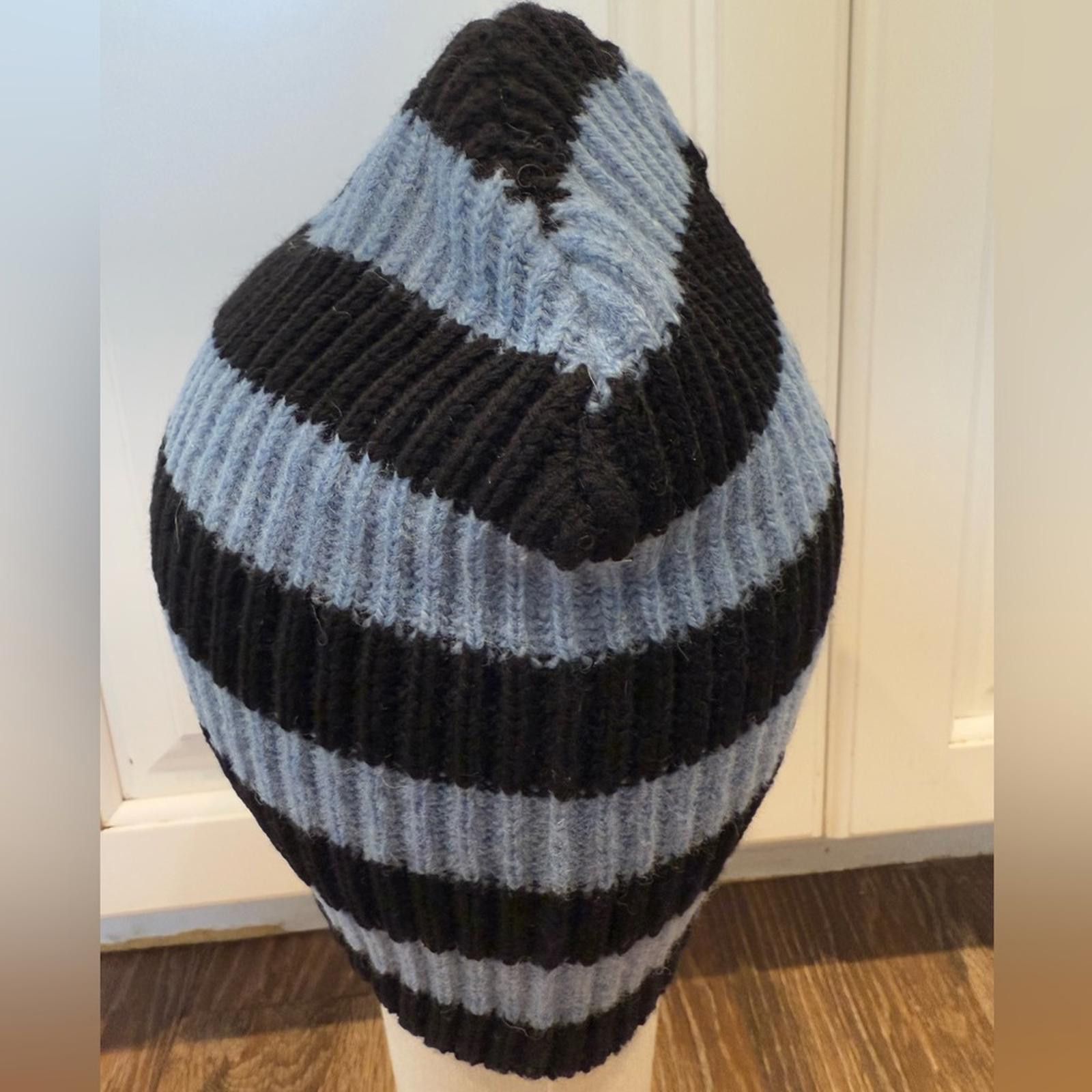 Puritan Purakan wool knit beanie blue black stripes Size ONE SIZE - 1 Thumbnail