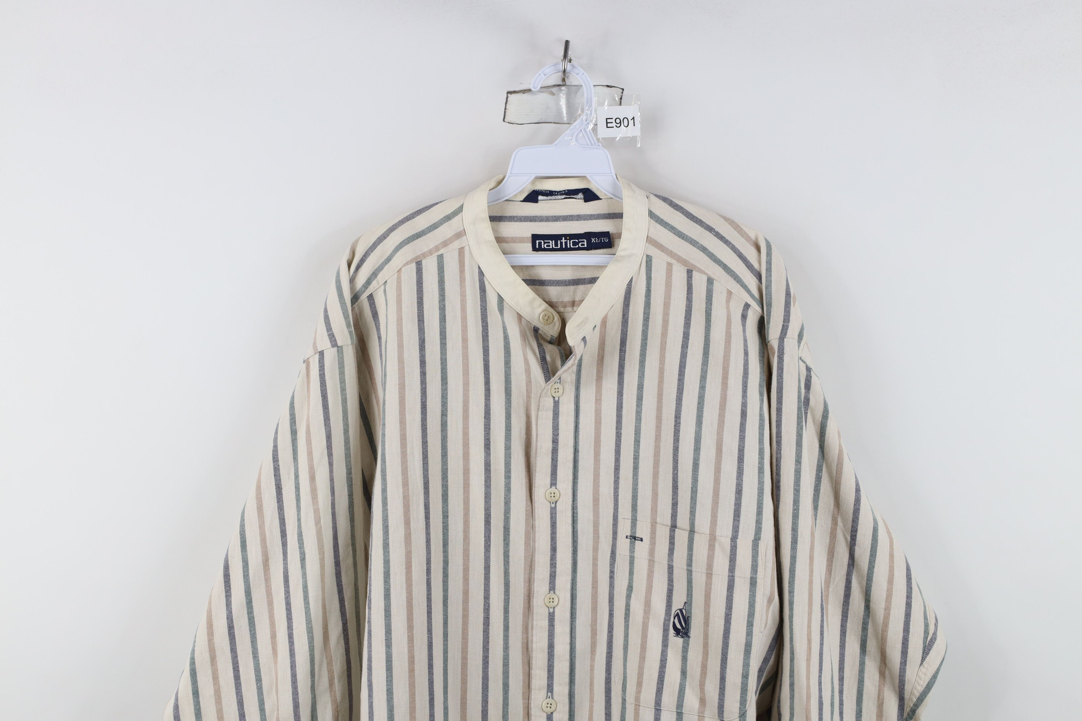 Nautica Vintage 90s Nautica Striped Band Collar Button Shirt Cotton Size US XL / EU 56 / 4 - 2 Thumbnail