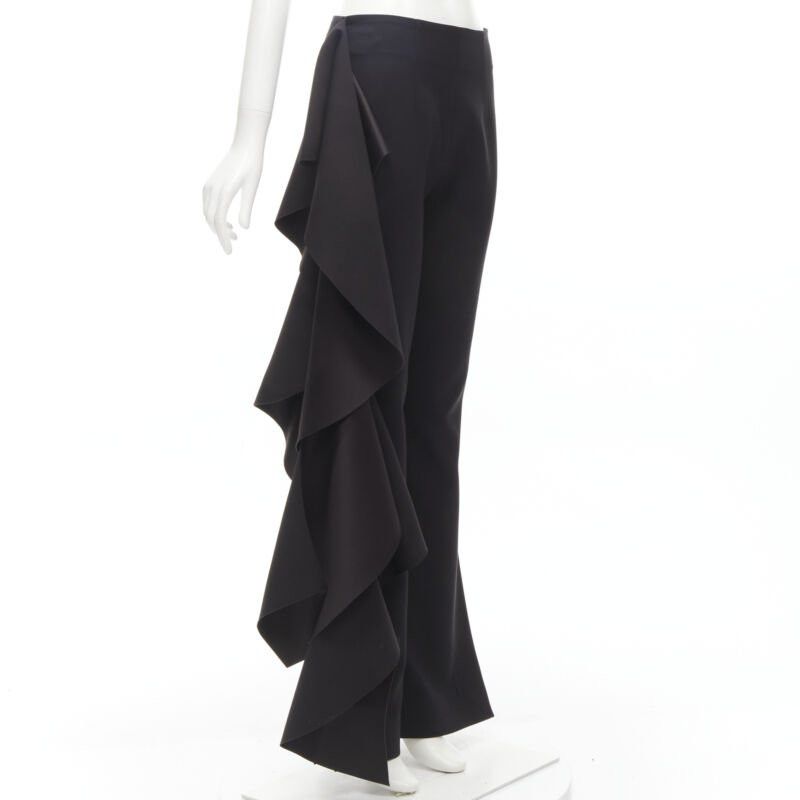 Solace London SOLACE black cascade ruffle draped flared trousers pants UK10 US6 M Size 28" / US 6 / IT 42 - 1 Thumbnail