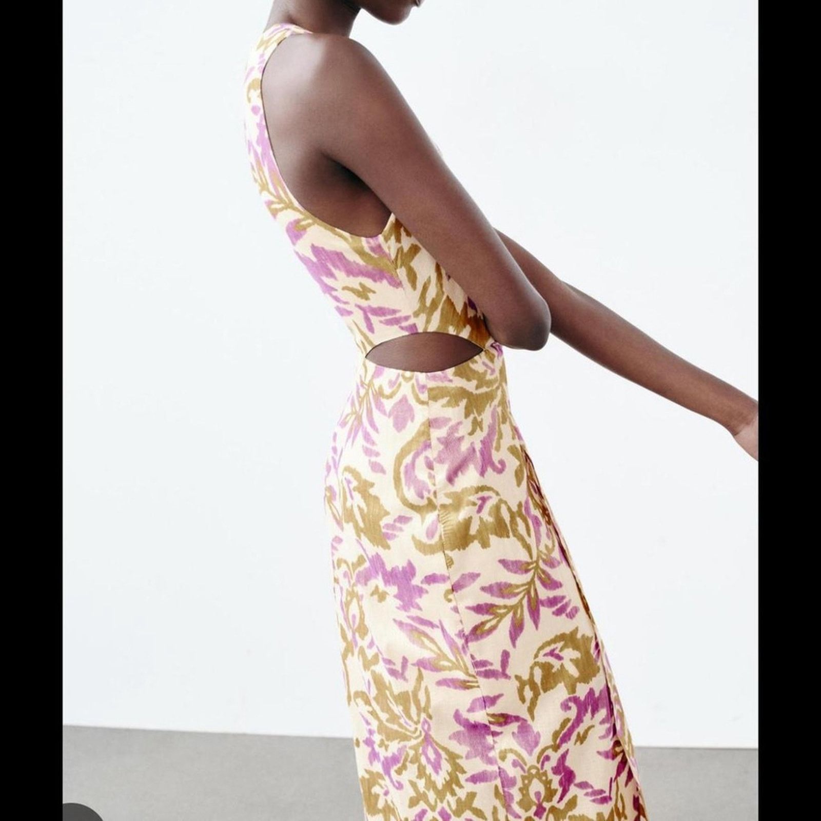 Zara ZARA FLORALS PRINT CUT OUT MIDI DRESS - SIZE M - BRAND NEW Size M / US 6-8 / IT 42-44 - 3 Thumbnail