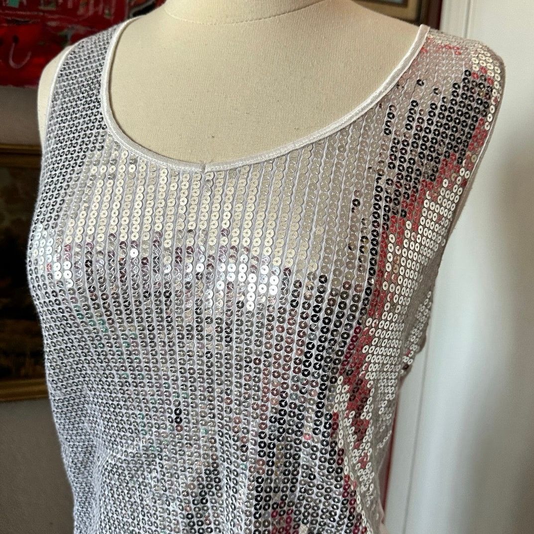 Other no brand white silver sequin tank top Size XL / US 12-14 / IT 48-50 - 2 Thumbnail