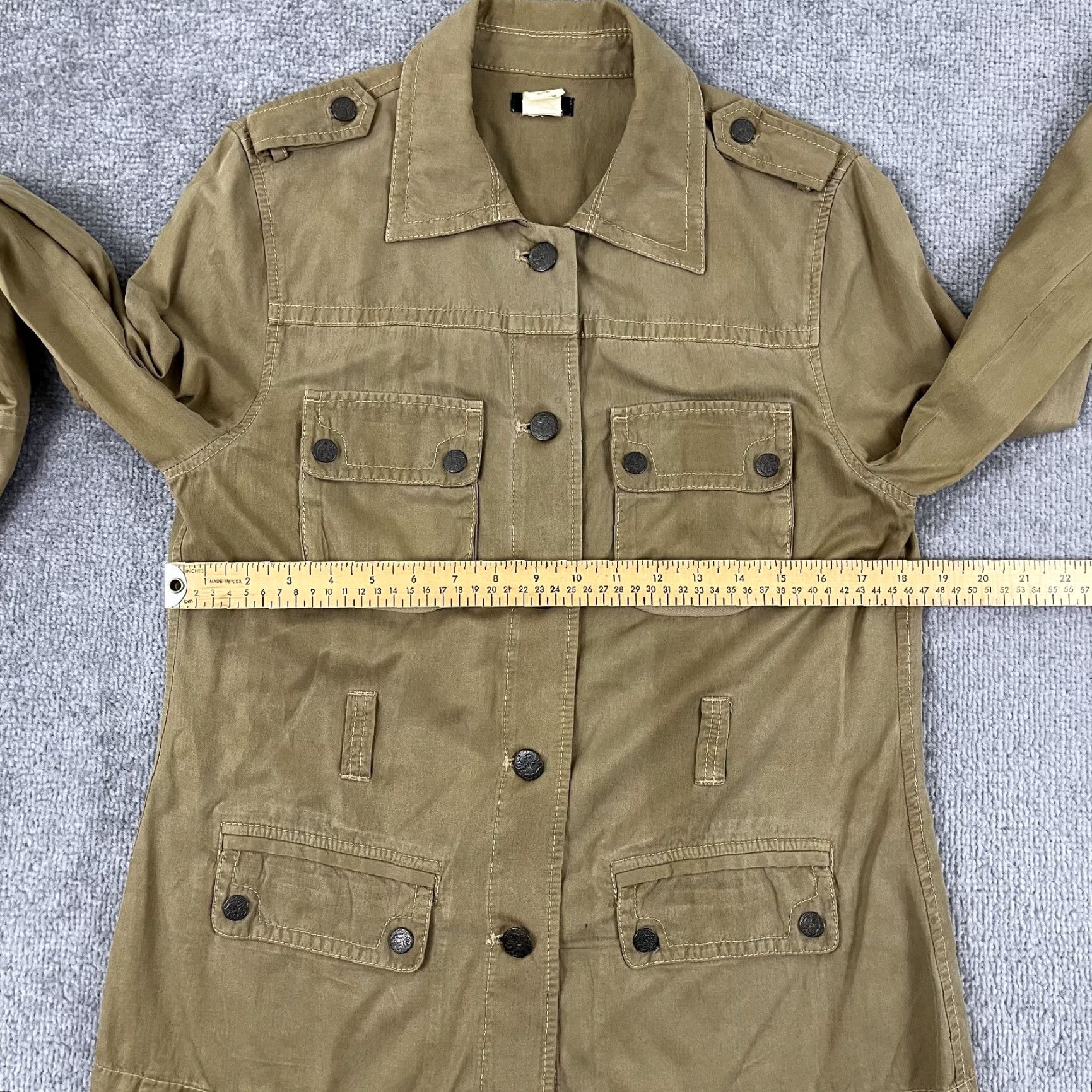 J.Crew J.CREW Shirt Womens Large Brown Silk Cotton Safari Button Up Pockets Epaulets Size M / US 6-8 / IT 42-44 - 4 Thumbnail