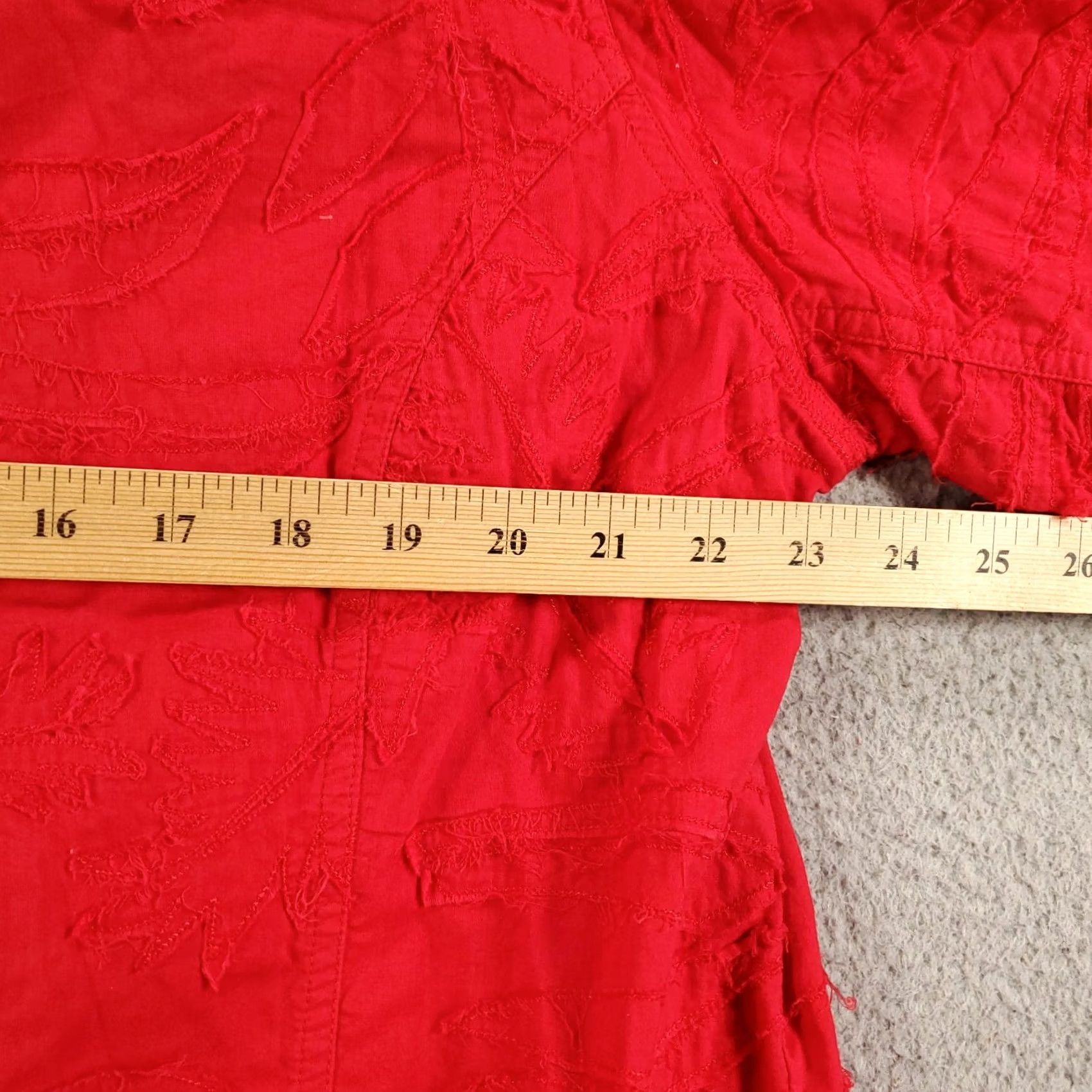 Vintage Chicos Jacket Womens XL Red Embroidered Floral Textured Open Front Artsy Size XL / US 12-14 / IT 48-50 - 4 Thumbnail