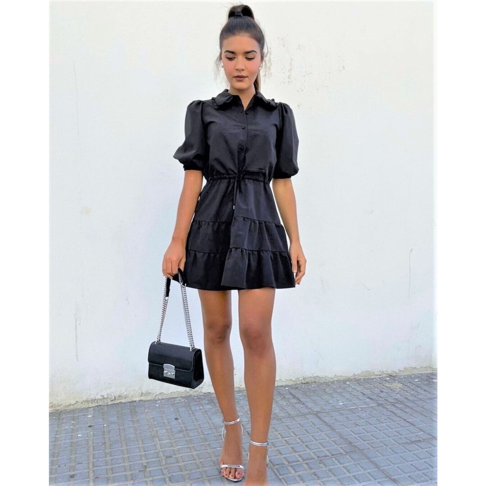 Zara ZARA Black Puff Sleeve Mini Dress NWT Size L / US 10 / IT 46 - 18 Thumbnail