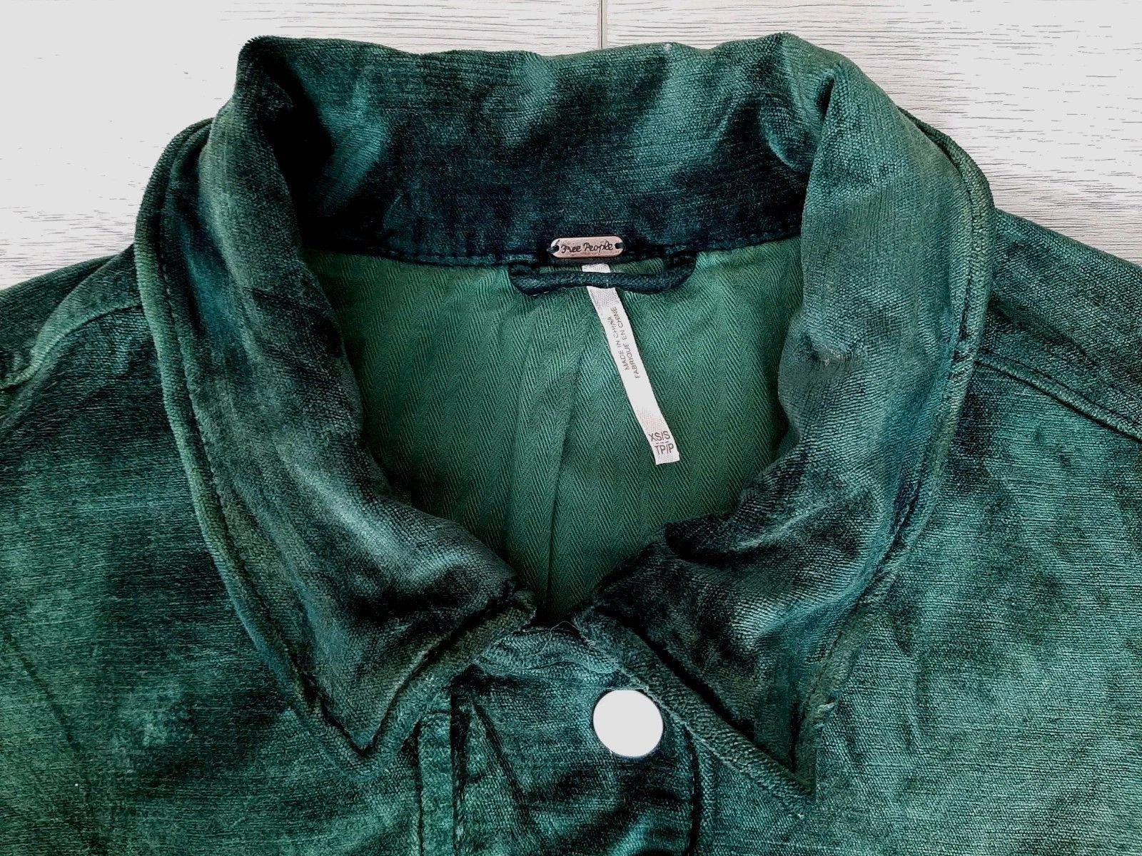 Free People Free People Jacket Green Velvet Trucker Full Zip Oversized Size XS / US 0-2 / IT 36-38 - 2 Thumbnail