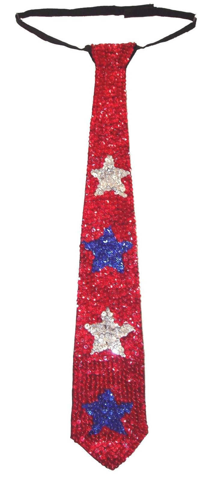 Le Grande Bleu (L.G.B.) Sequin Neck Tie Red w/Silver & Blue Stars Adult Unisex Size ONE SIZE - 1 Preview