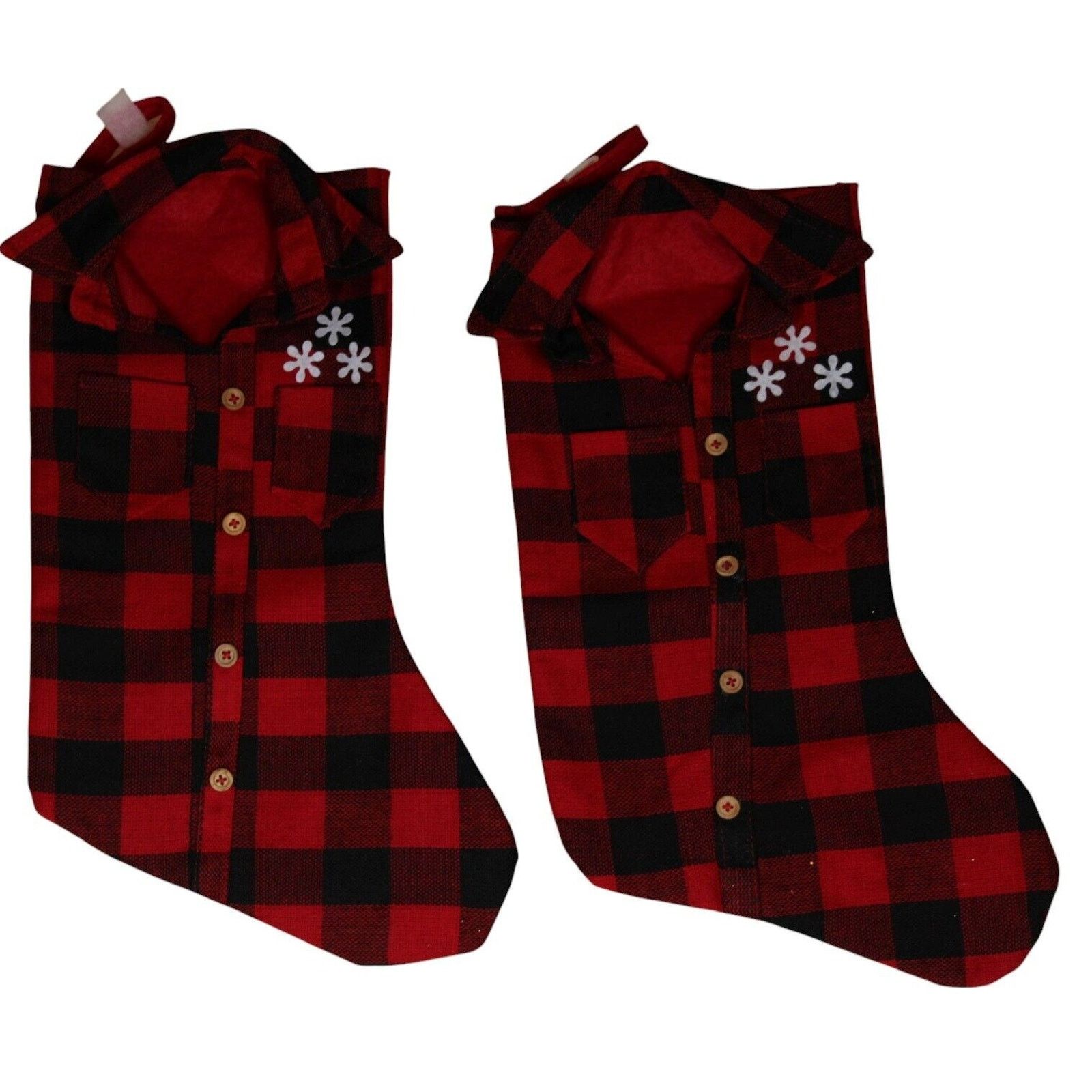 Other Christmas Stocking Pair Plaid Shirt Style •Pockets, Collar Size ONE SIZE - 3 Thumbnail