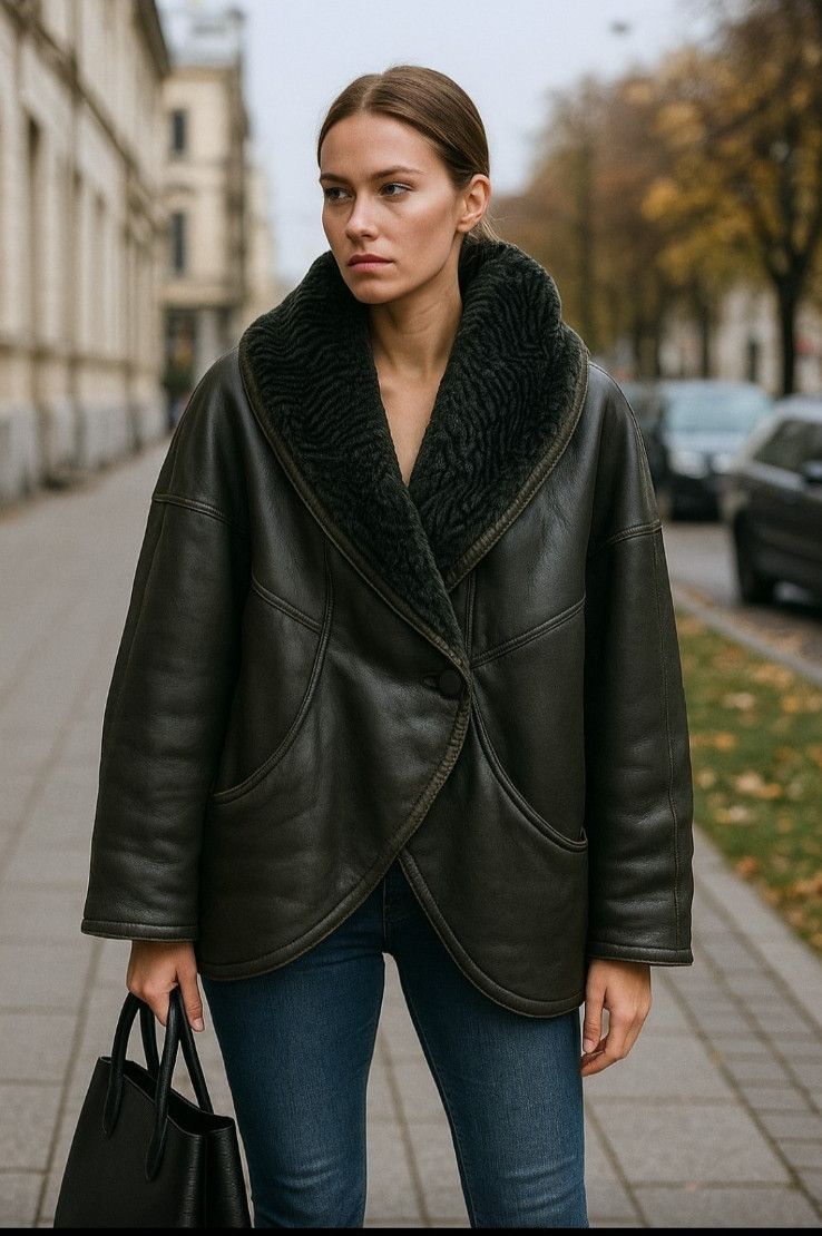 Other Umberto Olivieri Italy Leather Fur Coat Jacket Sparrling Size L / US 10 / IT 46 - 18 Thumbnail