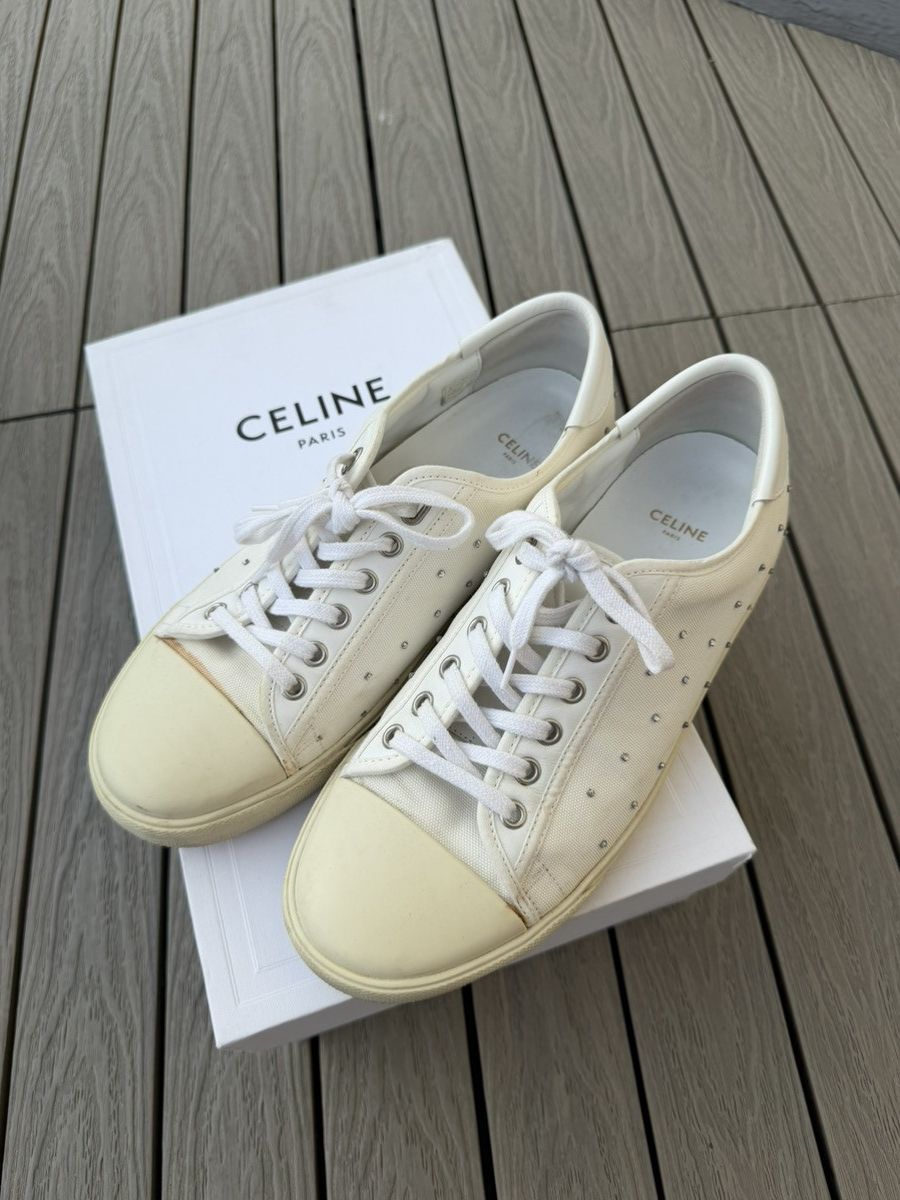 Celine Celine Blank Low Lace-Up Studded Sneakers White Leather EU40 Size US 9 / IT 39 - 1 Thumbnail