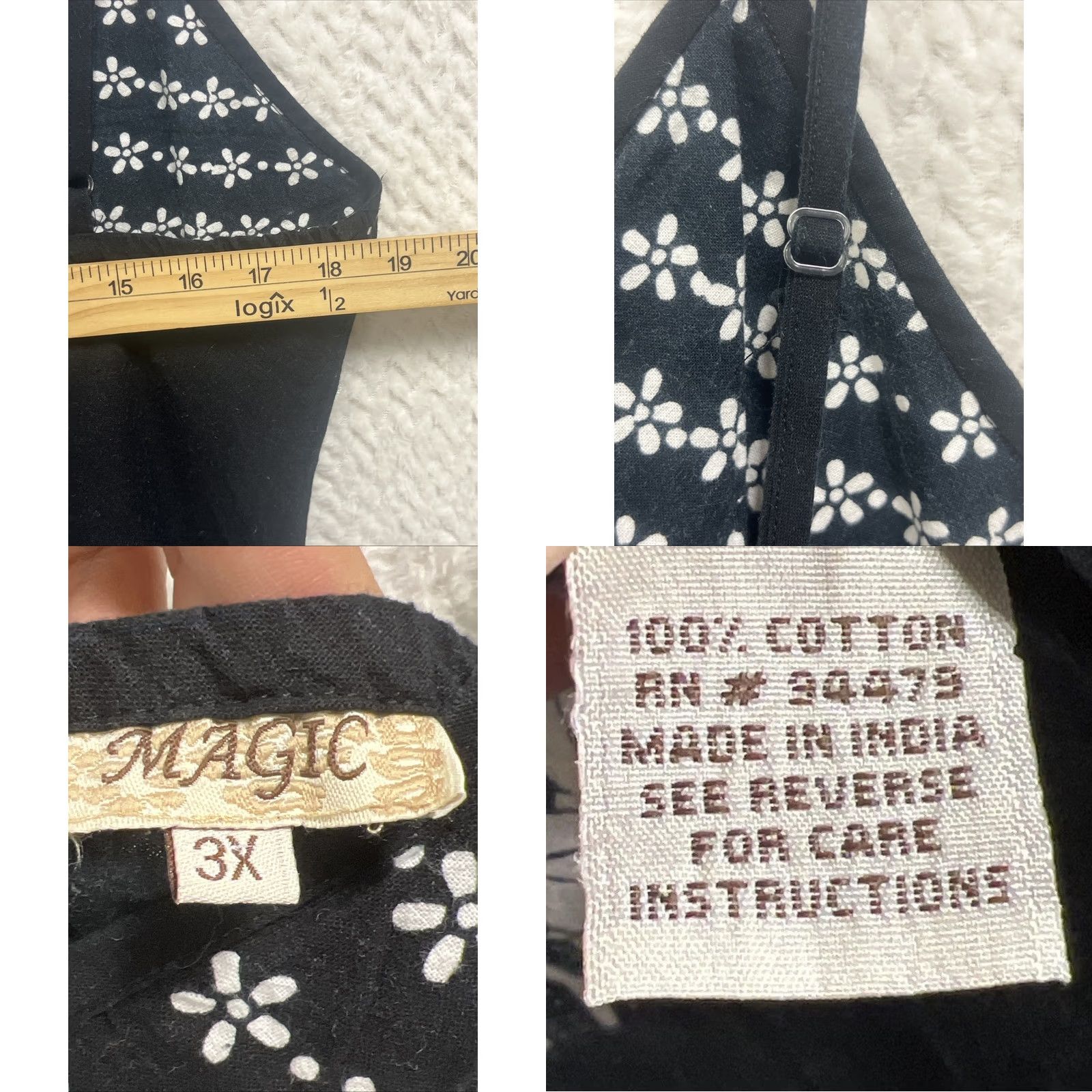 Vintage Magic 100% Cotton Black White Strappy Midi Dress Bohemian 3XL India Size XXL / US 16-18 / IT 52-54 - 9 Thumbnail