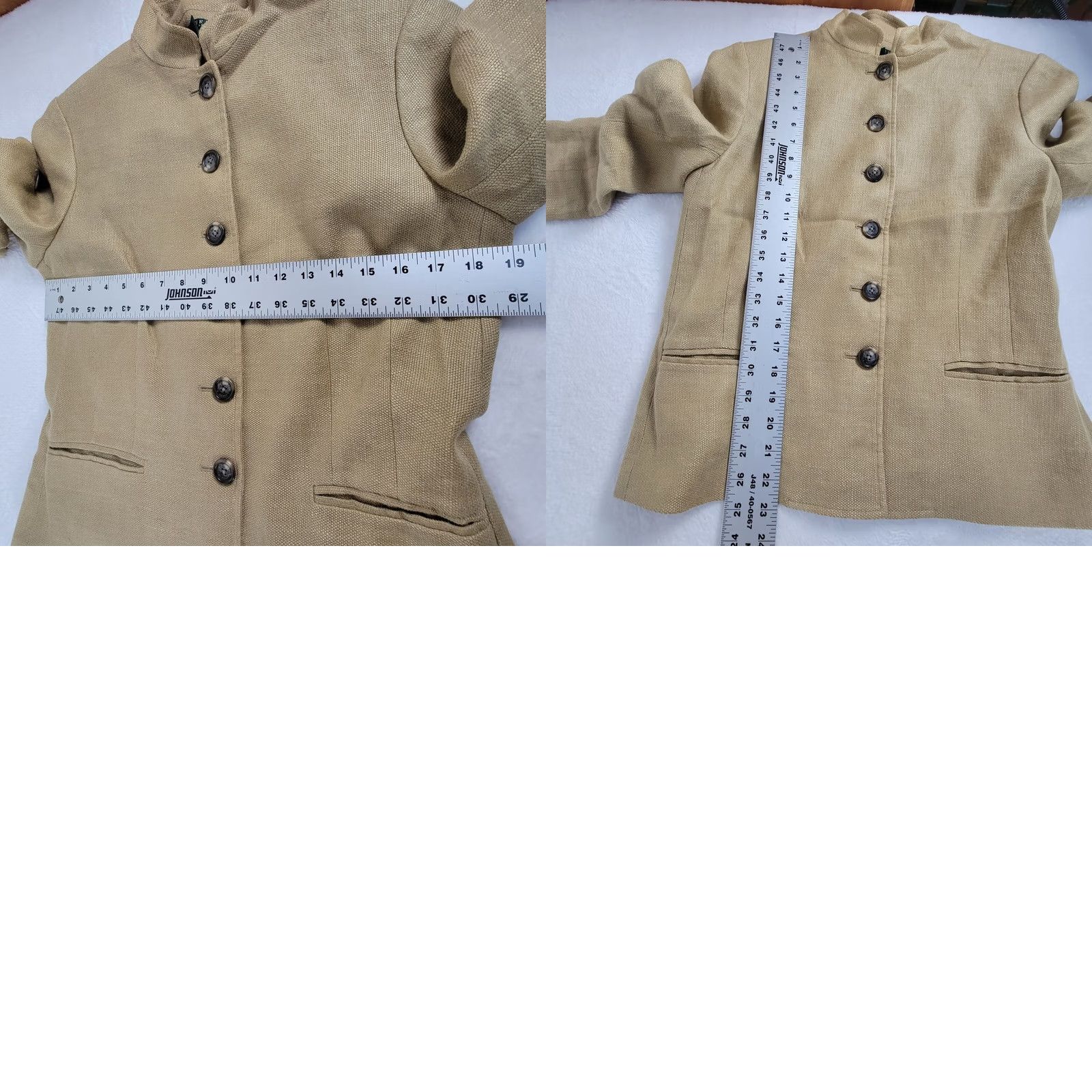 Ralph Lauren VINTAGE Lauren Ralph Lauren Blazer Shirt 10 Khaki Tan 90s Preppy Women’s Vintage 100% Linen Button Front Long Sleeve Mid-Length Lined Size L / US 10 / IT 46 - 8 Thumbnail