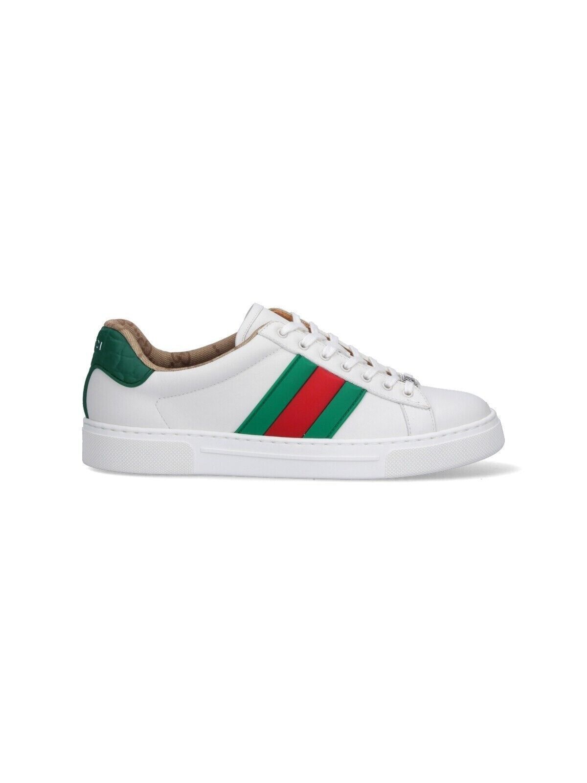 GUCCI Ace Men's Wht Grn Leather Sneakers New Auth