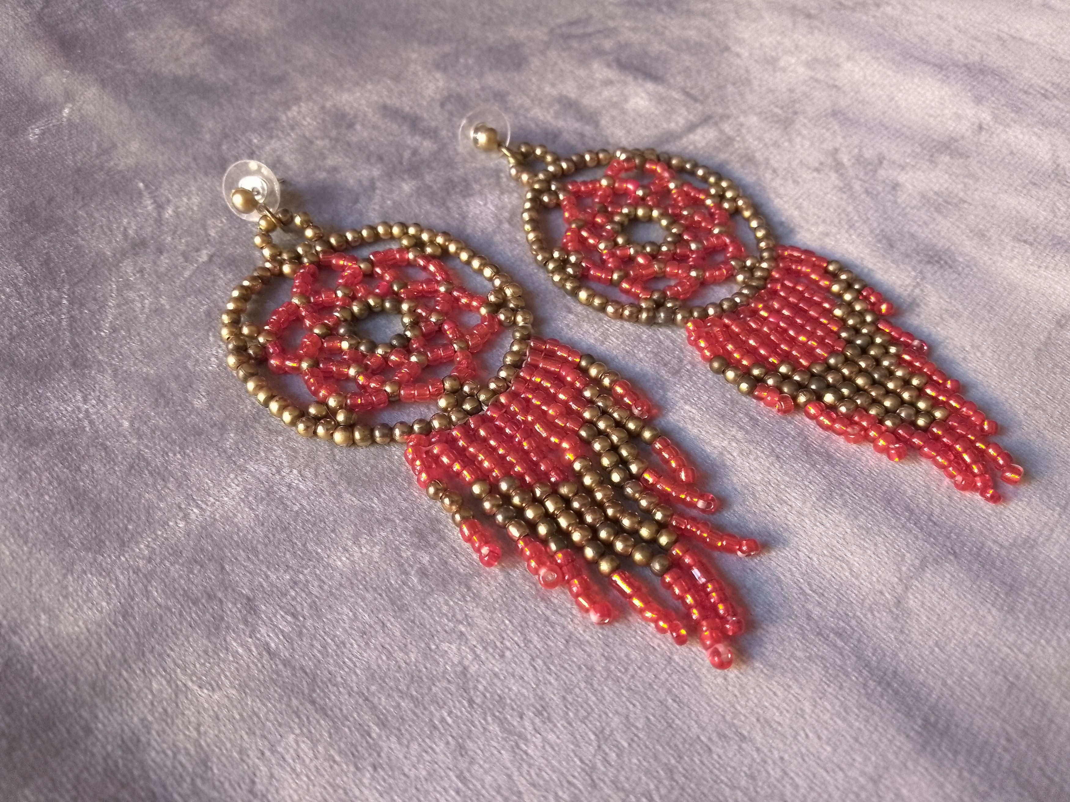 Handmade Earrings Ethnic Lucky Chimes Long Bangs Red/Gold Size ONE SIZE - 3 Thumbnail