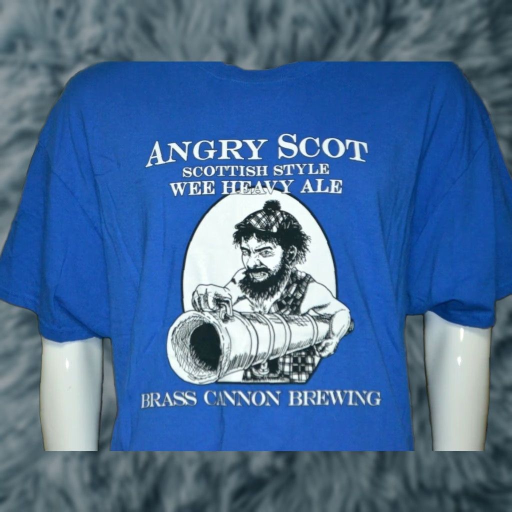Gildan Brass Cannon Brewing Angry Scot Wee Heavy Ale T Shirt 2XL XXL Williamsburg VA Shirt Men Blue Graphic Tee Short Sleeve Round Neck 100% Cotton Gildan Size US XXL / EU 58 / 5 - 1 Thumbnail