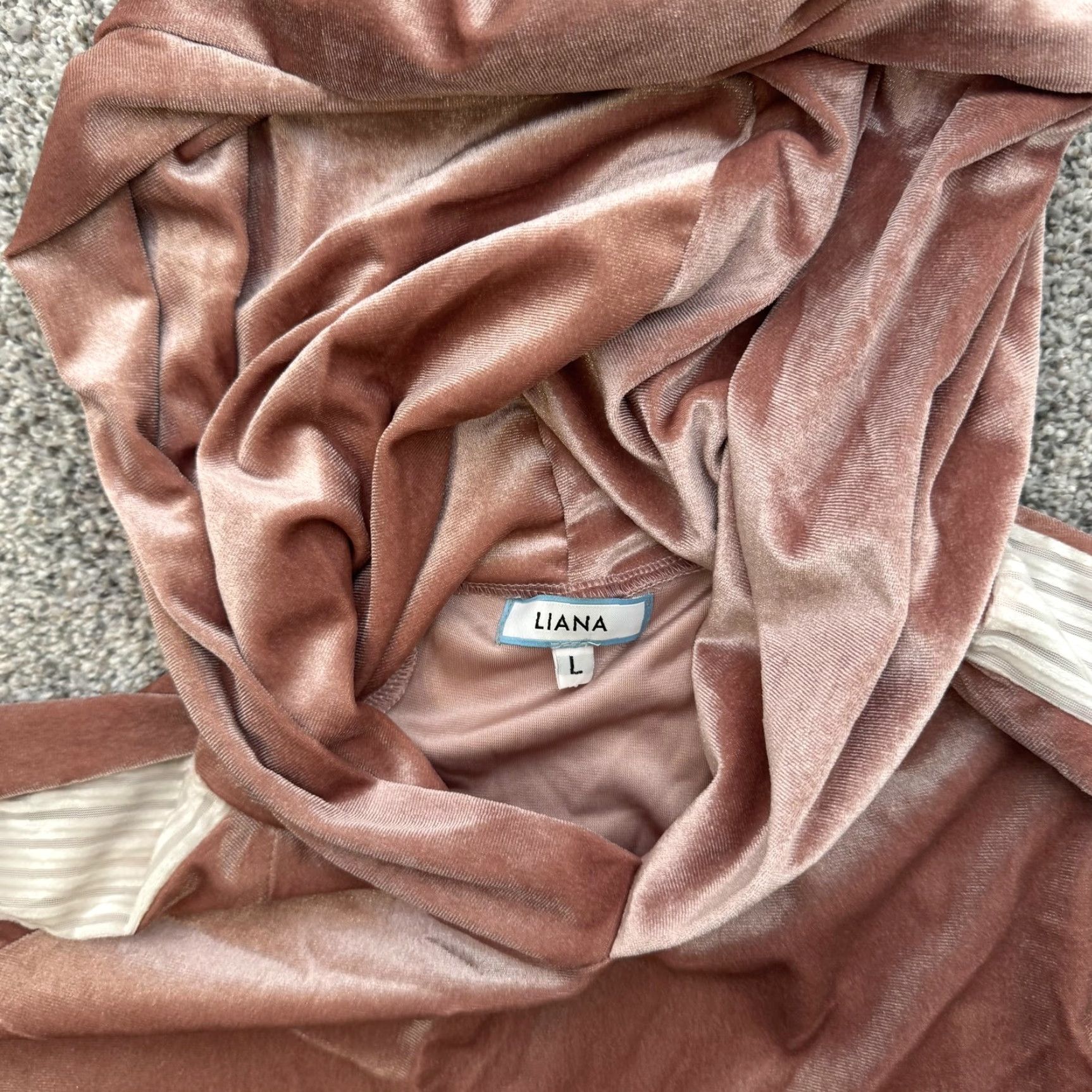 Vintage Liana Hoodie Womens Large Pink Velvet Pullover Kangaroo Pocket Striped Sleeves Size L / US 10 / IT 46 - 5 Thumbnail